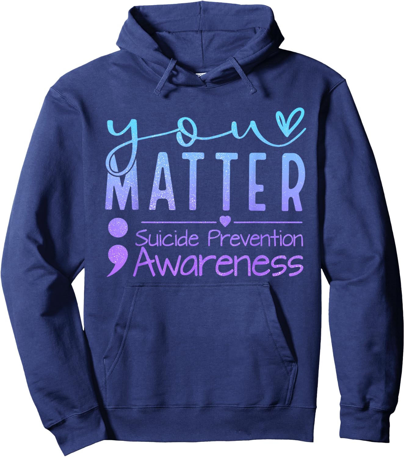 Suicide Prevention Awareness Semicolon Teal & Purple Ribbon Hoodie - Hoodie | Navy