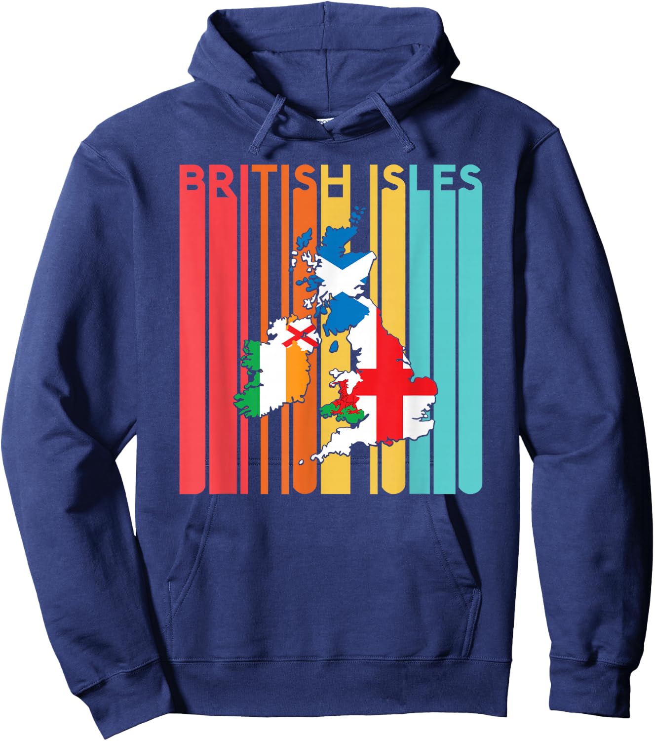 British Isles Sea Ireland Scotland Wales England Map Retro Hoodie - Hoodie | Navy