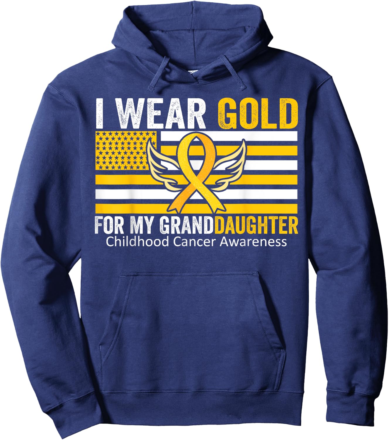 I Wear Gold For My GrandDaughter Childhood Cancer USA Flag Men Hoodie - Hoodie | Navy