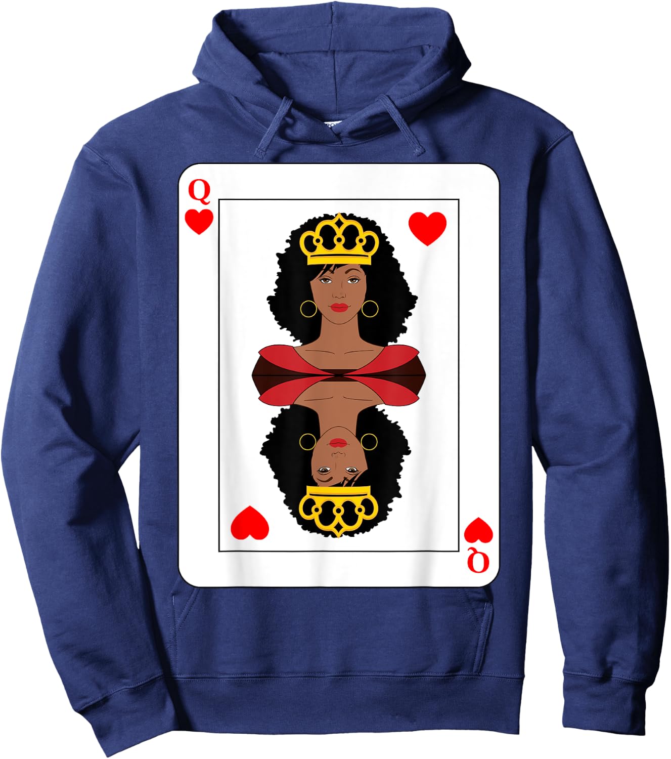 Black Queen of Hearts African American Woman on Playing Card Hoodie - Hoodie | Navy
