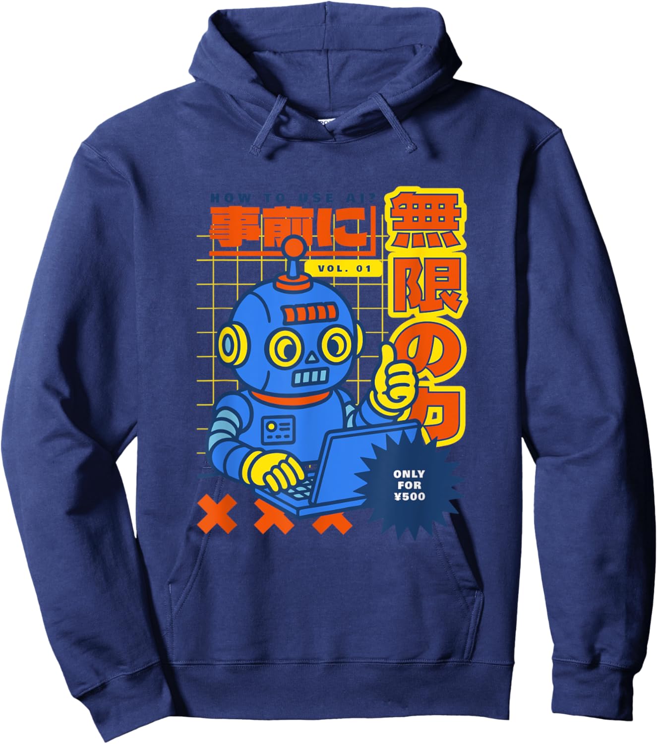 How to Use AI? Retro Robot Design Japan Tech Style Hoodie - Hoodie | Navy