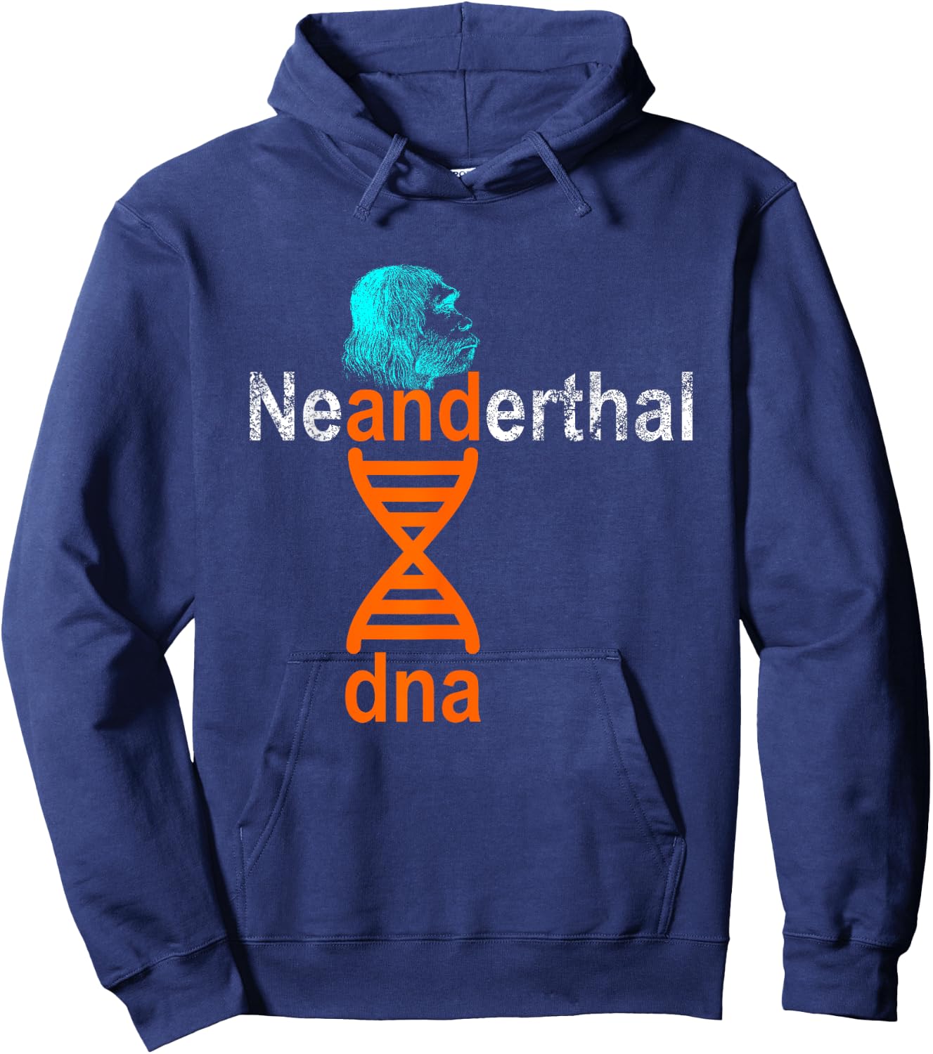 Neanderthal DNA Double Helix Design Co. Adult Retro Genetic Double Helix , Black, Small, Short Sleeve Hoodie - Hoodie | Navy