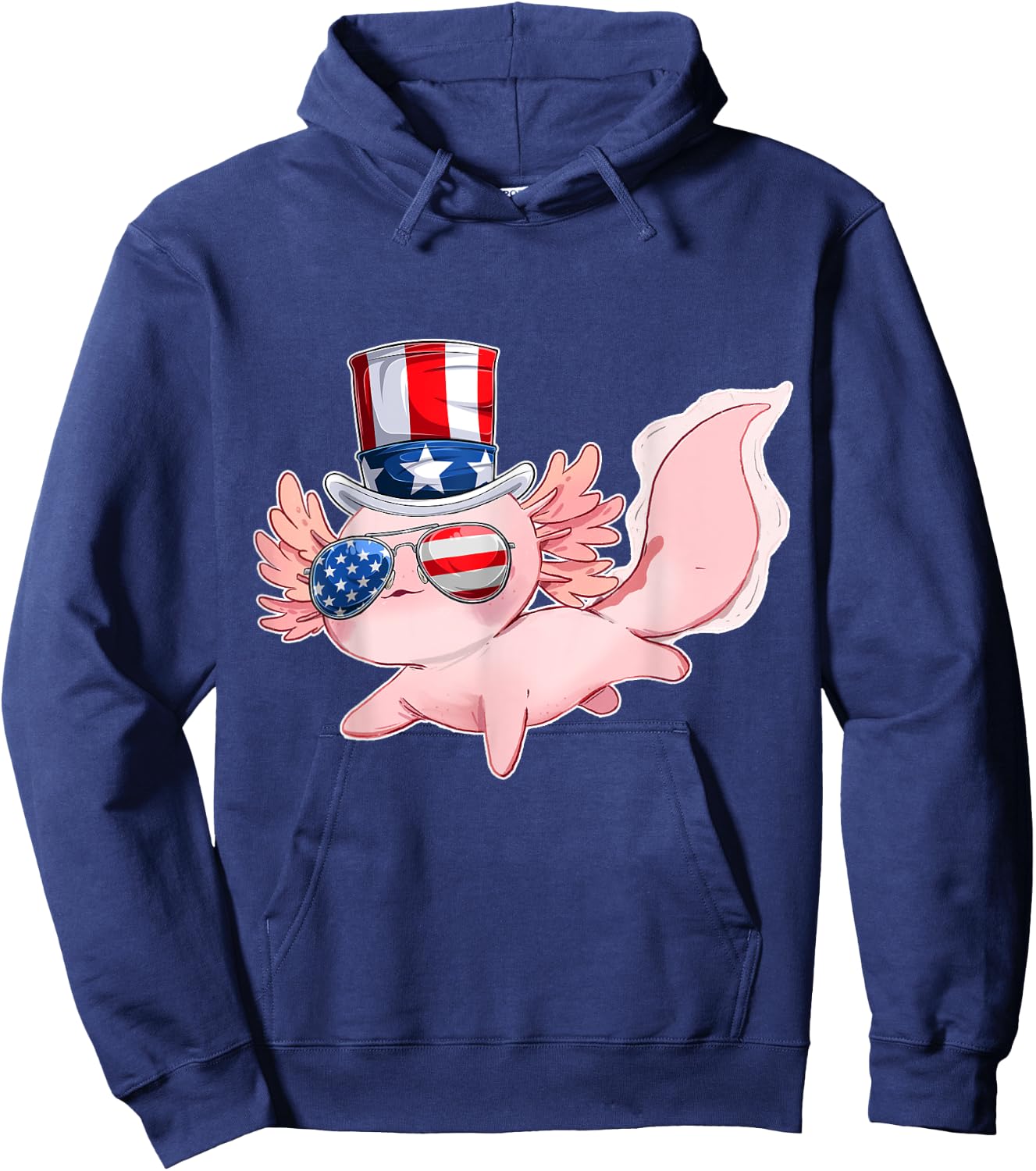 4th of July Cute Axolotl Independence Day USA glasses Hat Kids Men Hoodie - Hoodie | Navy