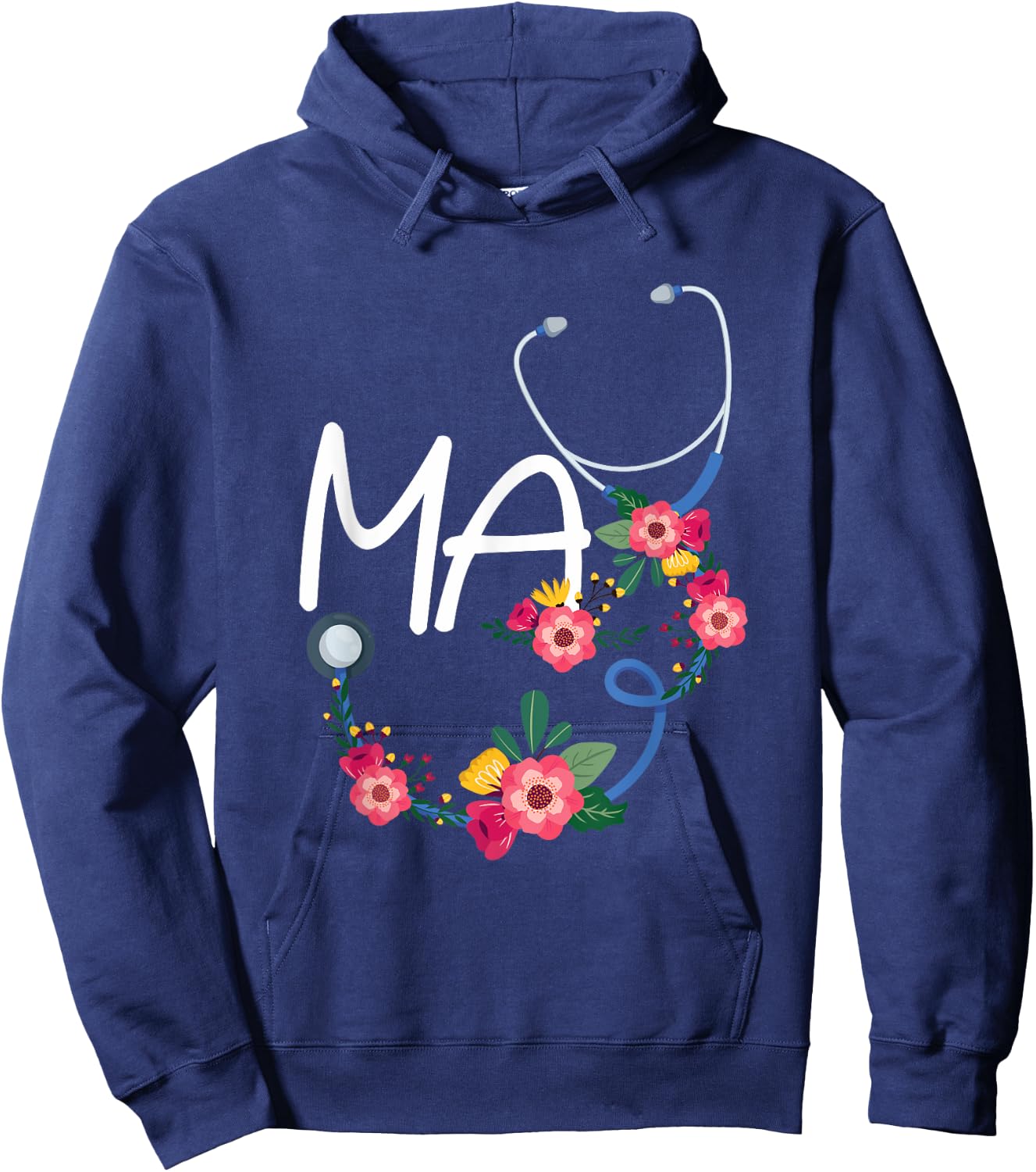 Medical Assistant Hospital Stethoscope Floral Wreath Hoodie - Hoodie | Navy