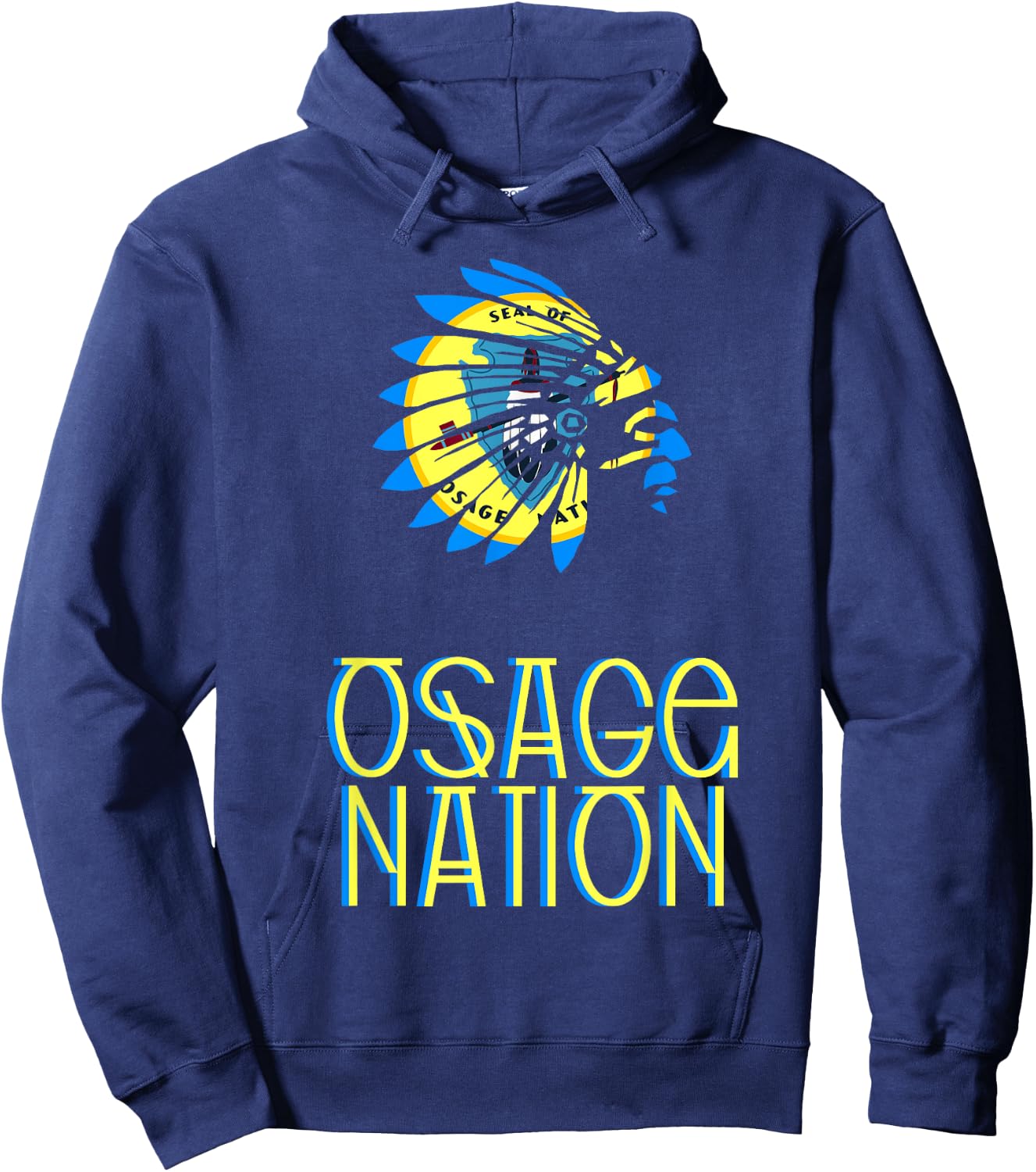 Osage Tribal Nation Flag | Native American | Headdress Hoodie - Hoodie | Navy