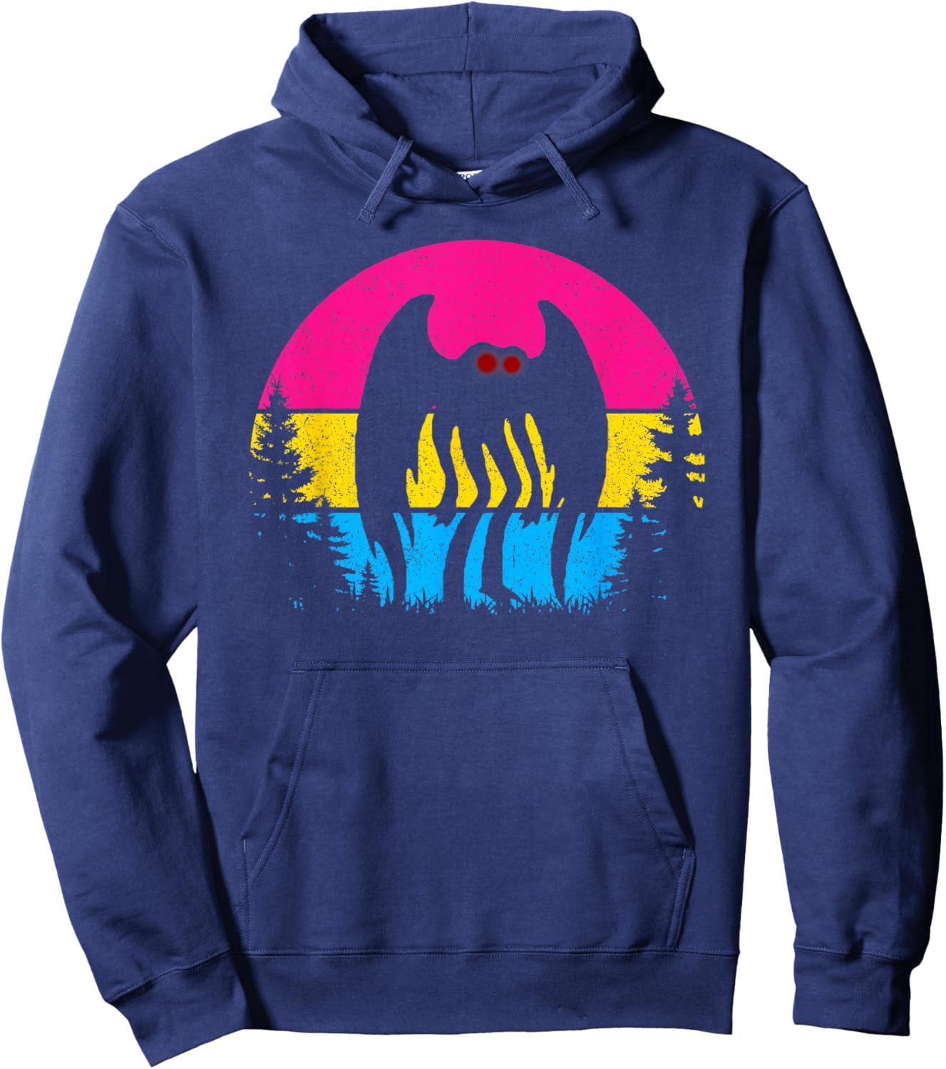 Retro Pan Mothman Pansexual Pride Point pleasant Cryptid Hoodie - Hoodie | Navy