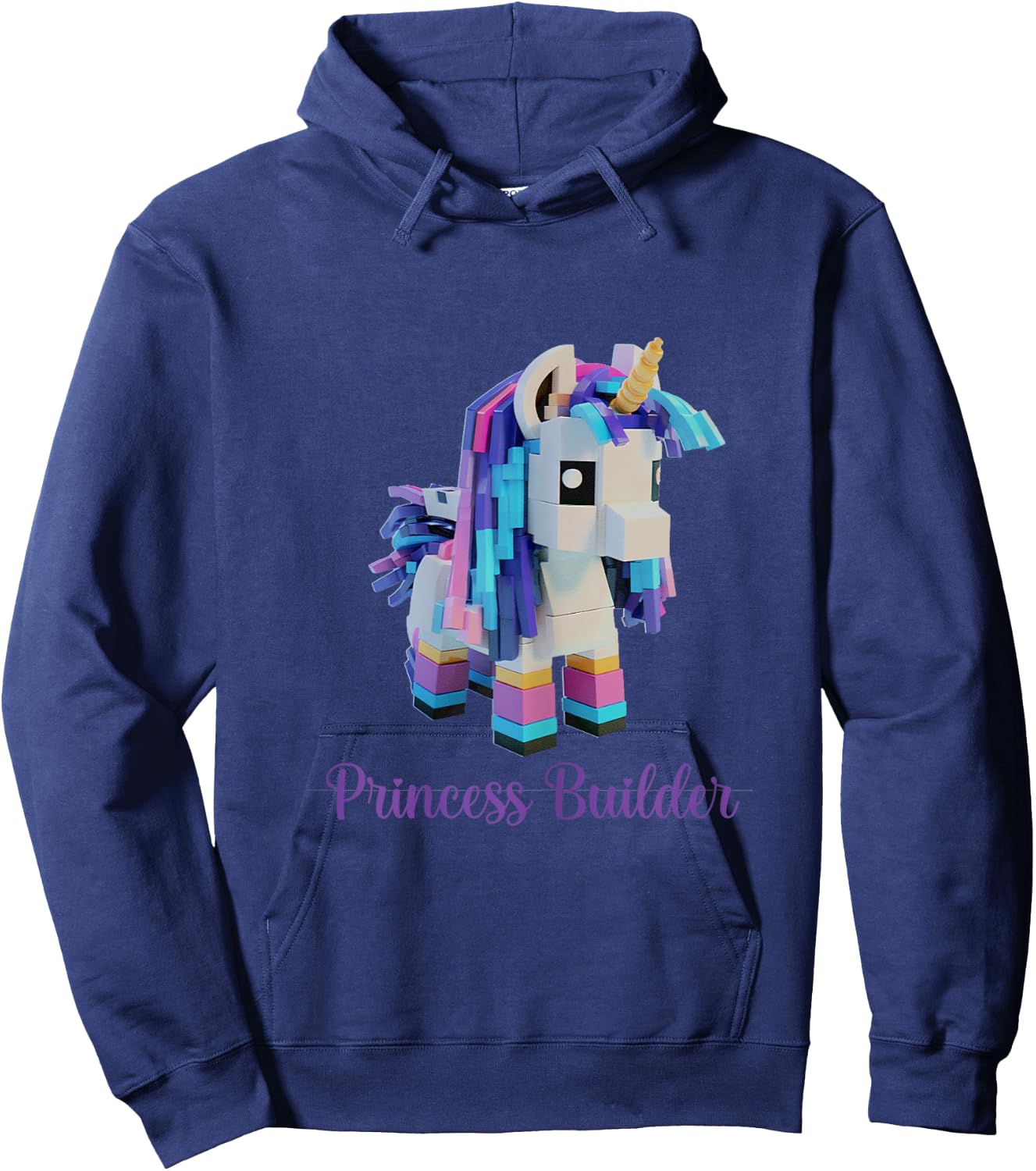 Unicorn Building Blocks Bricks Girl Birthday Gift Hoodie - Hoodie | Navy