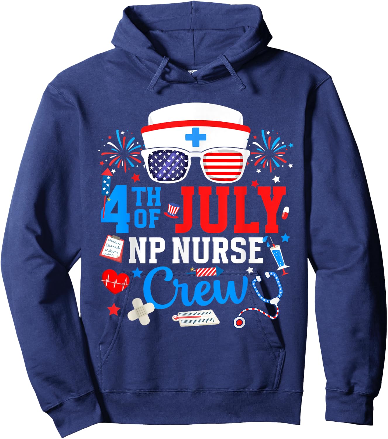 4th of July NP Nurse Crew Nurse Practitioner Patriotic Nurse Men Hoodie - Hoodie | Navy