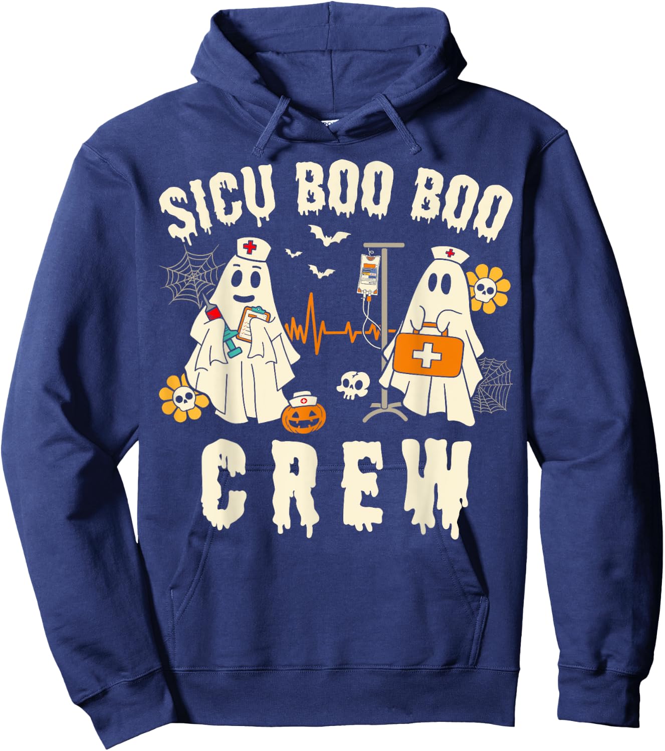 SICU Nurse Cute Health Worker Halloween Ghost Nurse Hoodie - Hoodie | Navy