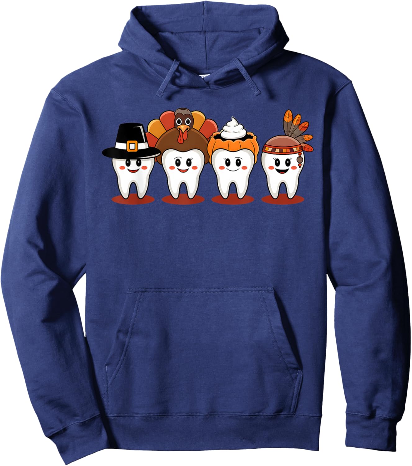 Thanksgiving Dental Tooth Characters cute Dentist turkey Hoodie - Hoodie | Navy