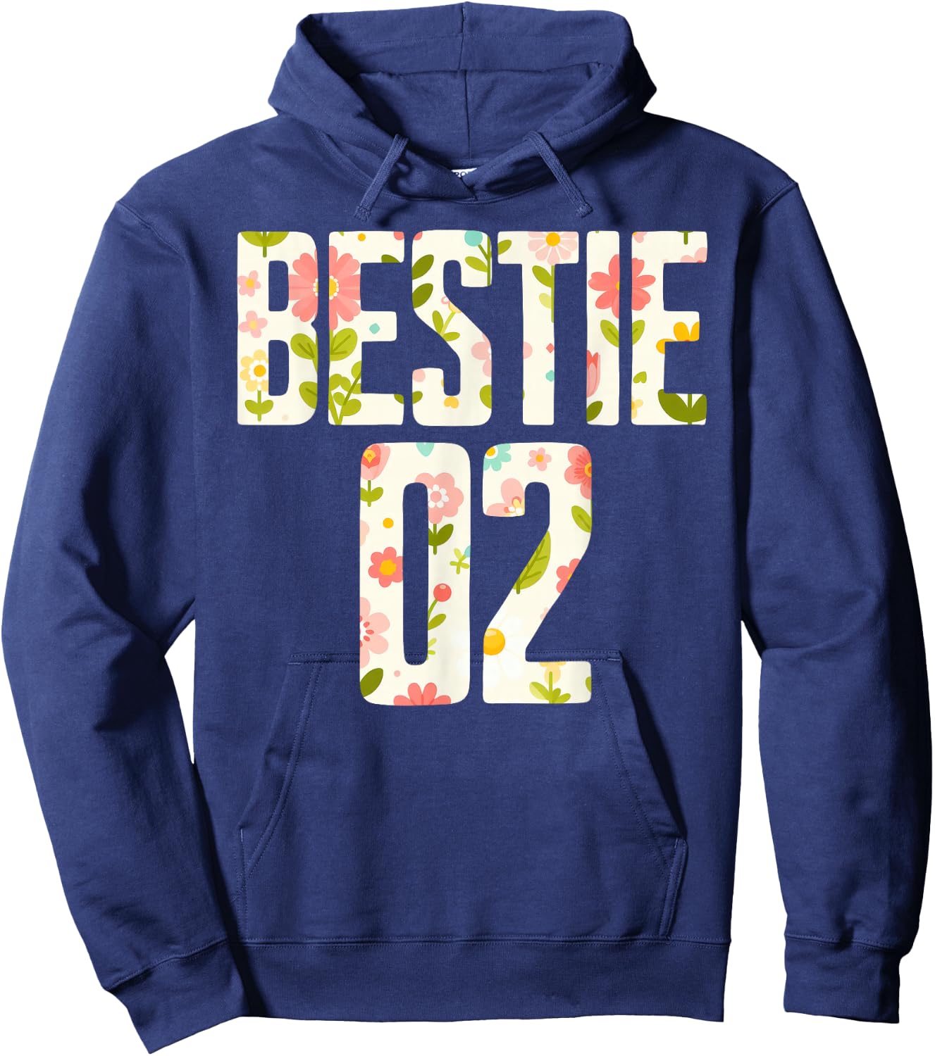 Bestie 1 Bestie 2 Matching Best Retro Flower Twinning Friend Hoodie - Hoodie | Navy