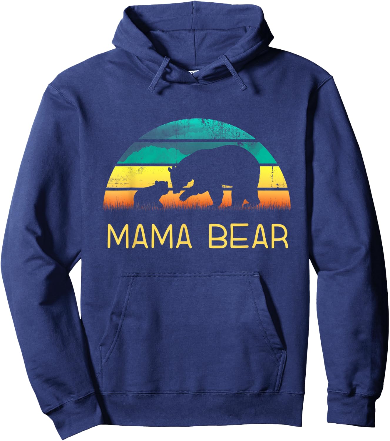 Mama Bear One Cub Vintage Sunset Mother's Day Hiking Outdoor Hoodie - Hoodie | Navy