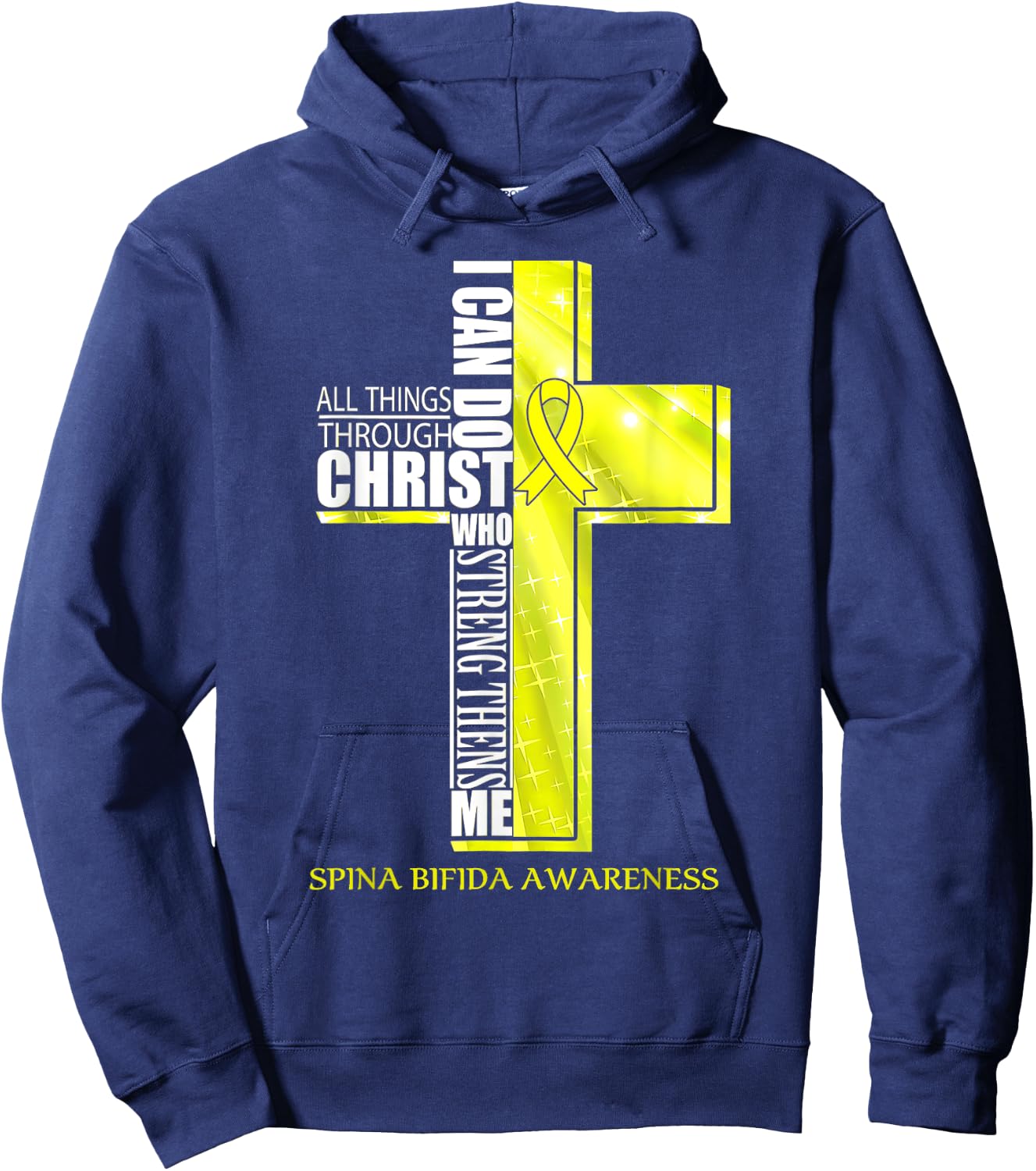Spina Bifida Awareness Christian Cross Ribbon Hoodie - Hoodie | Navy