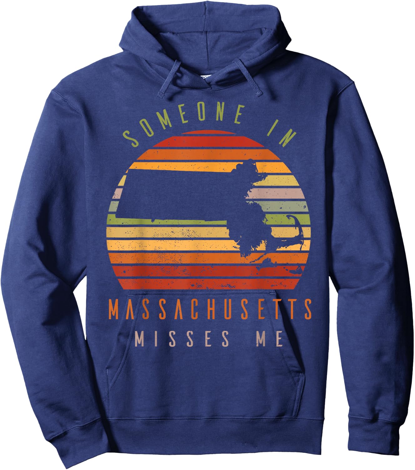 Someone In Massachusetts Misses Me Vintage State Retro Hoodie - Hoodie | Navy