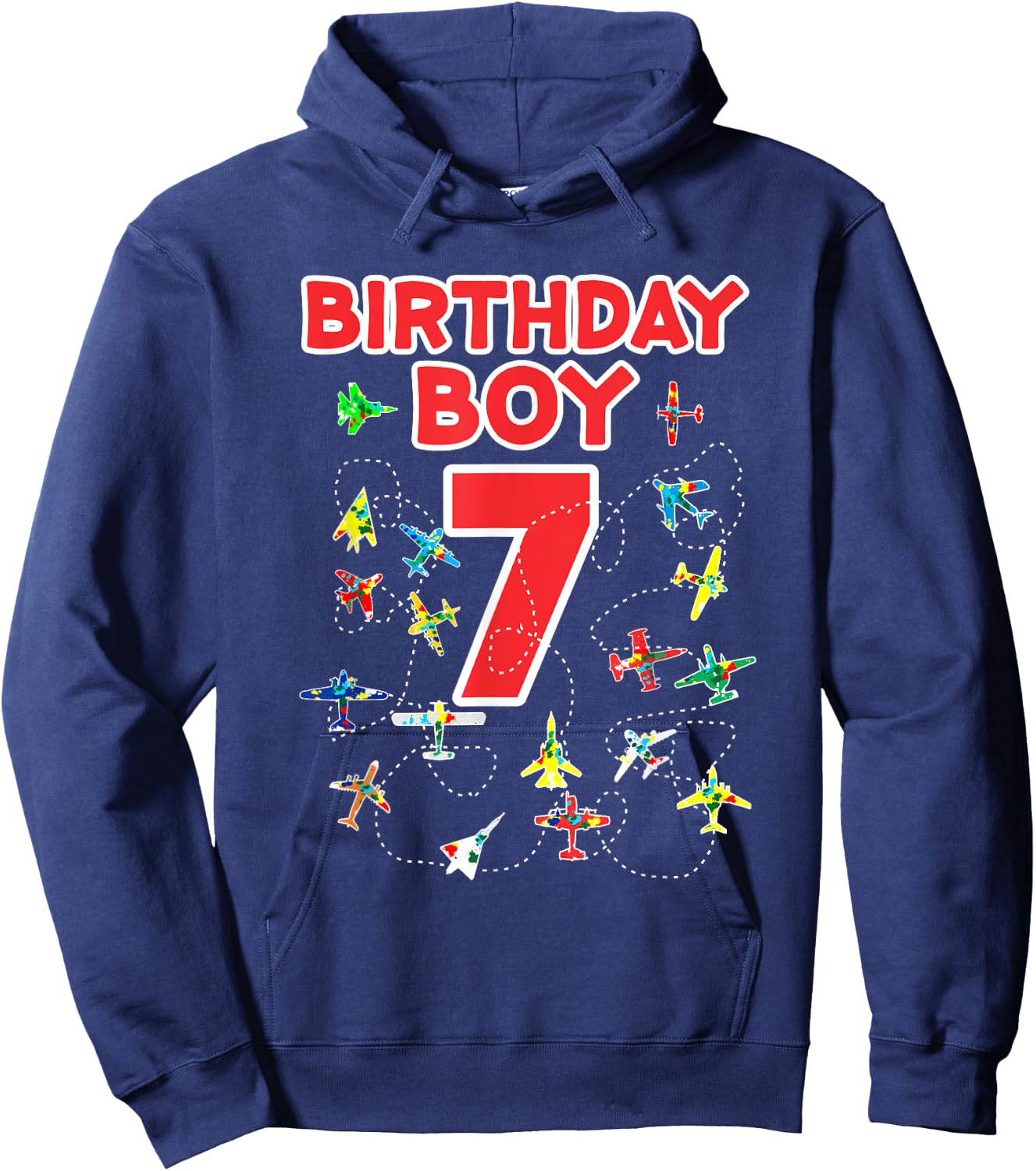 7th birthday boy airplane shirt-Seven Birthday party Kids Hoodie - Hoodie | Navy