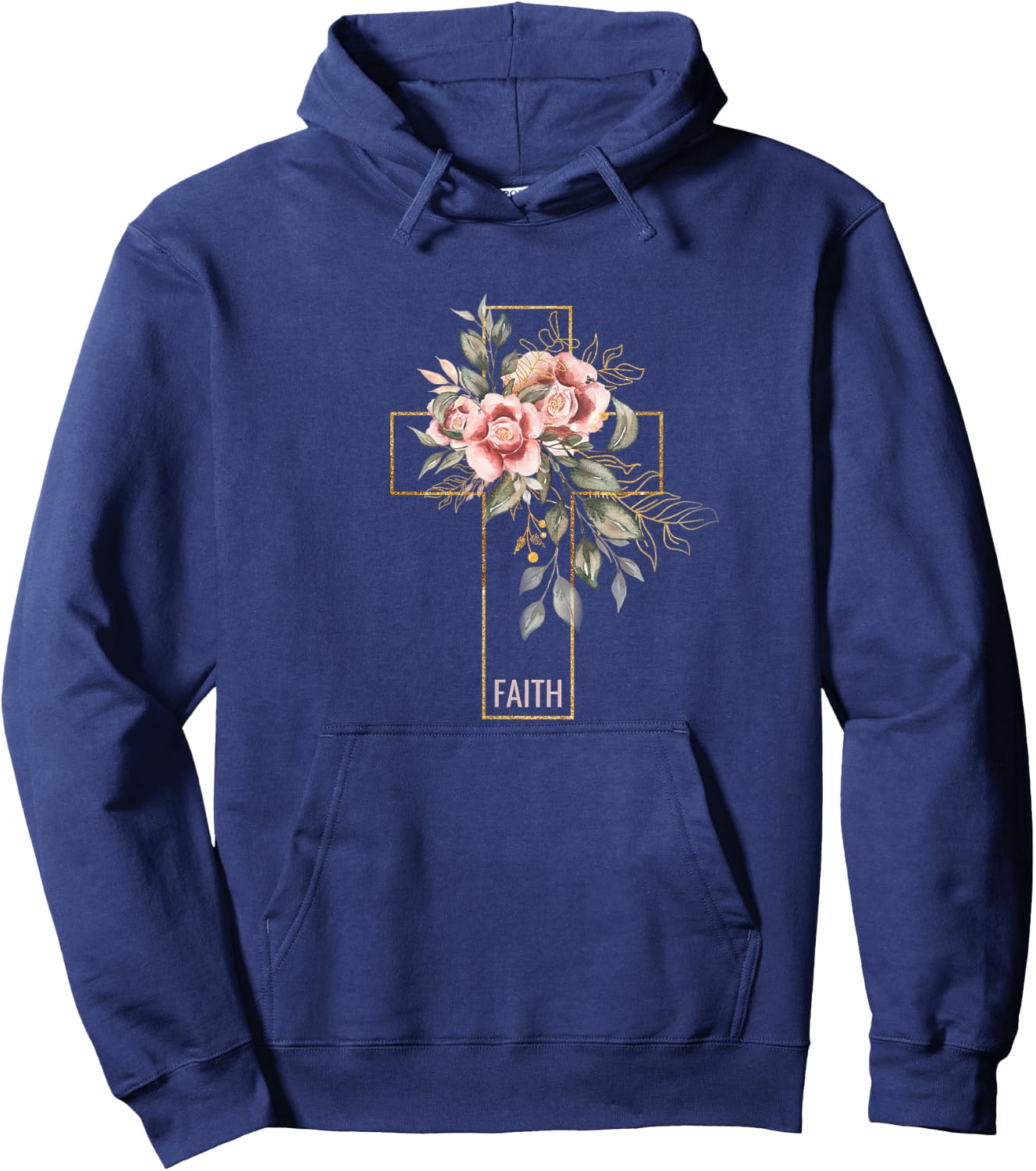 Faith Flowers and Cross Design Christian Believer Hoodie - Hoodie | Navy
