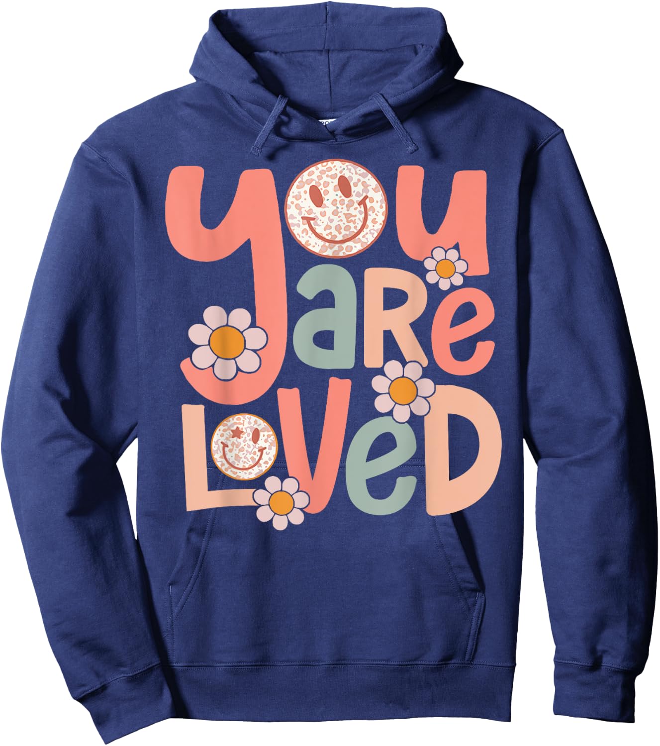 Retro You Are Loved Motivational Inspiration Positive Vibes Hoodie - Hoodie | Navy