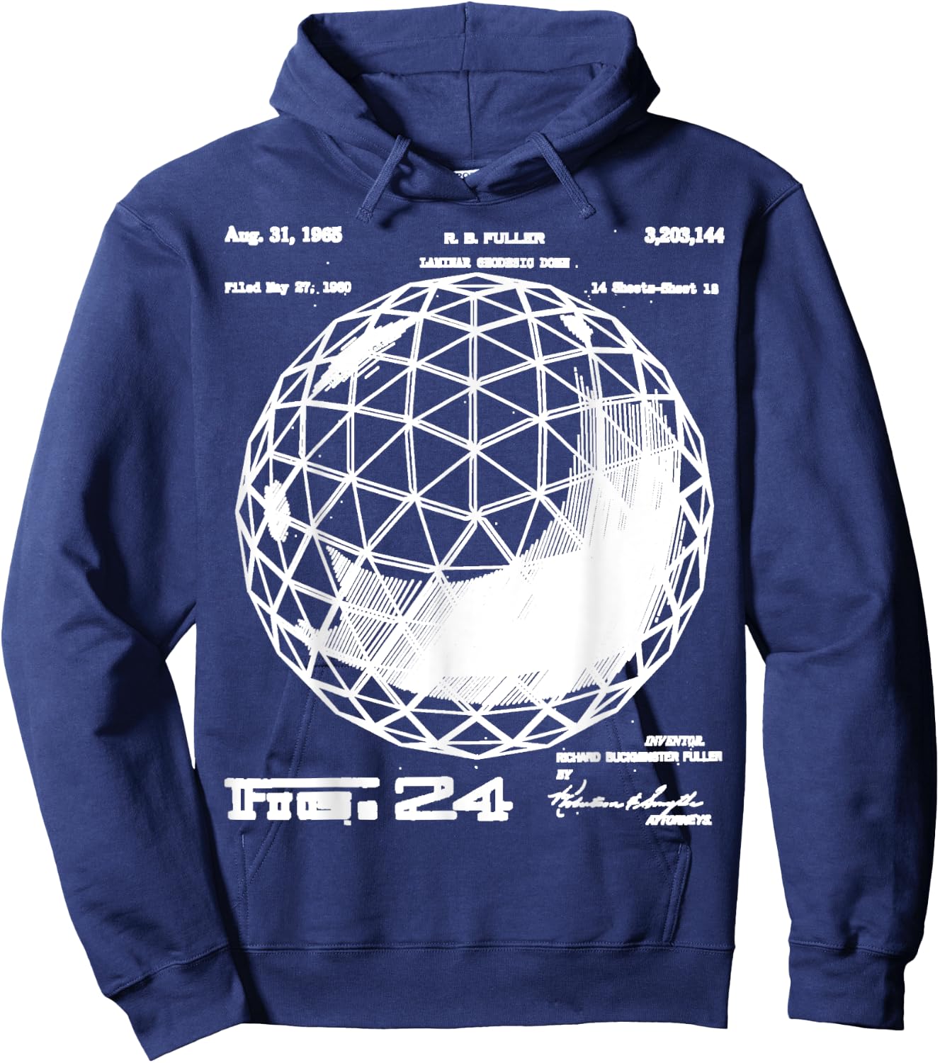 Buckminster Fuller Geodesic Patent Engineering Science Math Hoodie - Hoodie | Navy
