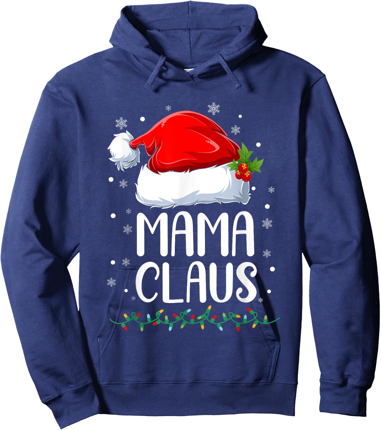 Mama Claus Christmas Lights Pajama Family Matching Hoodie - Hoodie | Navy