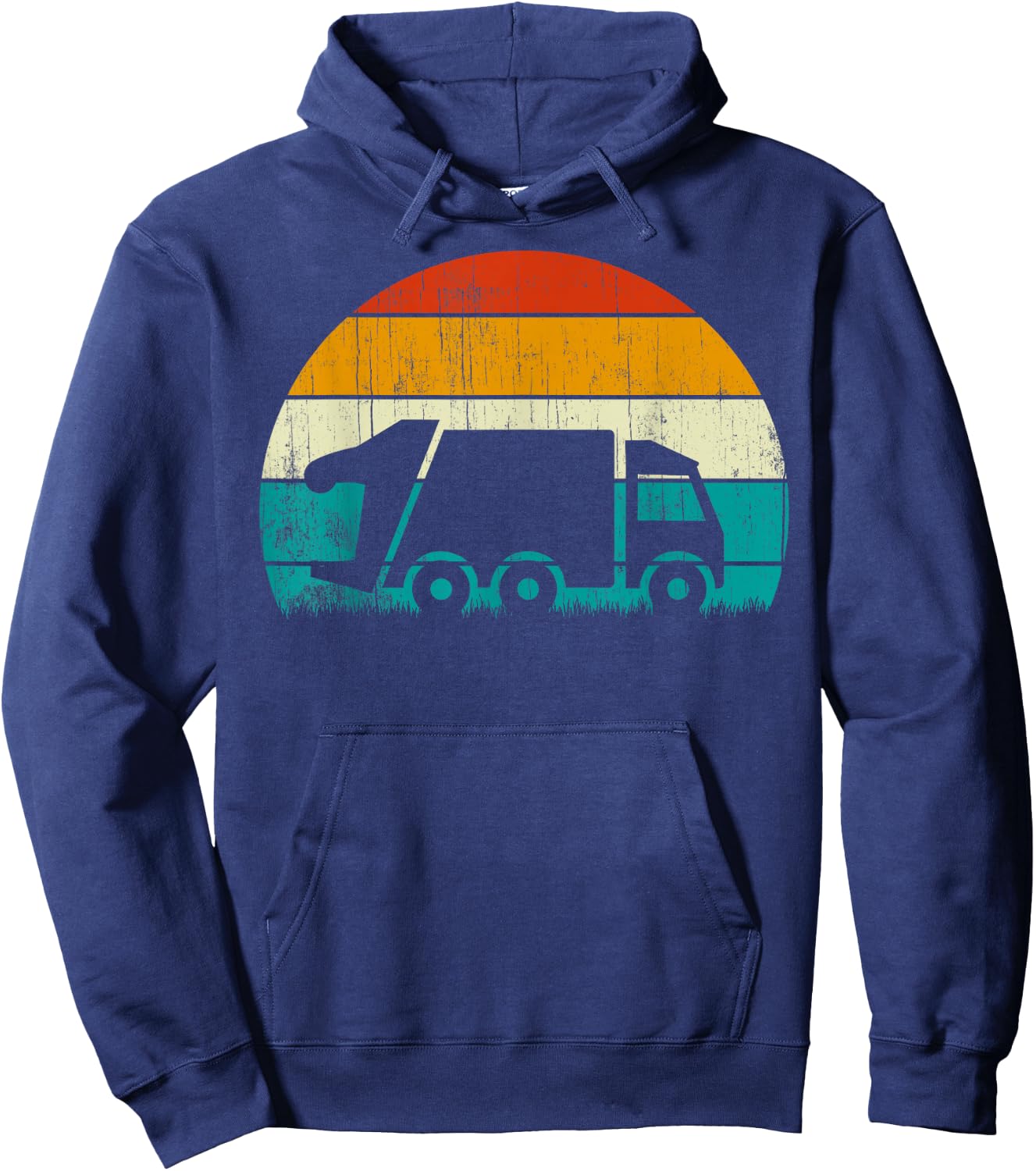 Retro Vintage Sunset Recycling Trash Kids Garbage truck Hoodie - Hoodie | Navy