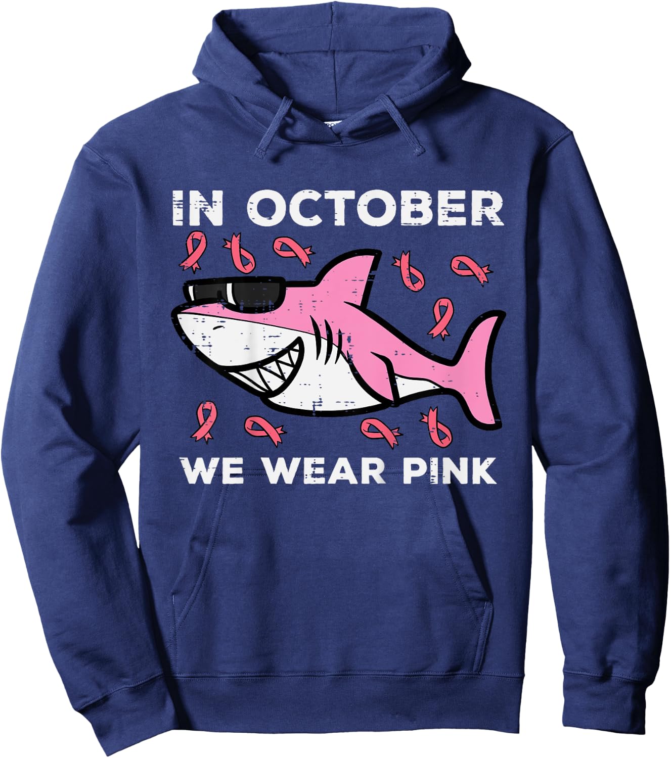 Kids Breast Cancer Shark October We Wear Pink Toddler Boys Kids Hoodie - Hoodie | Navy
