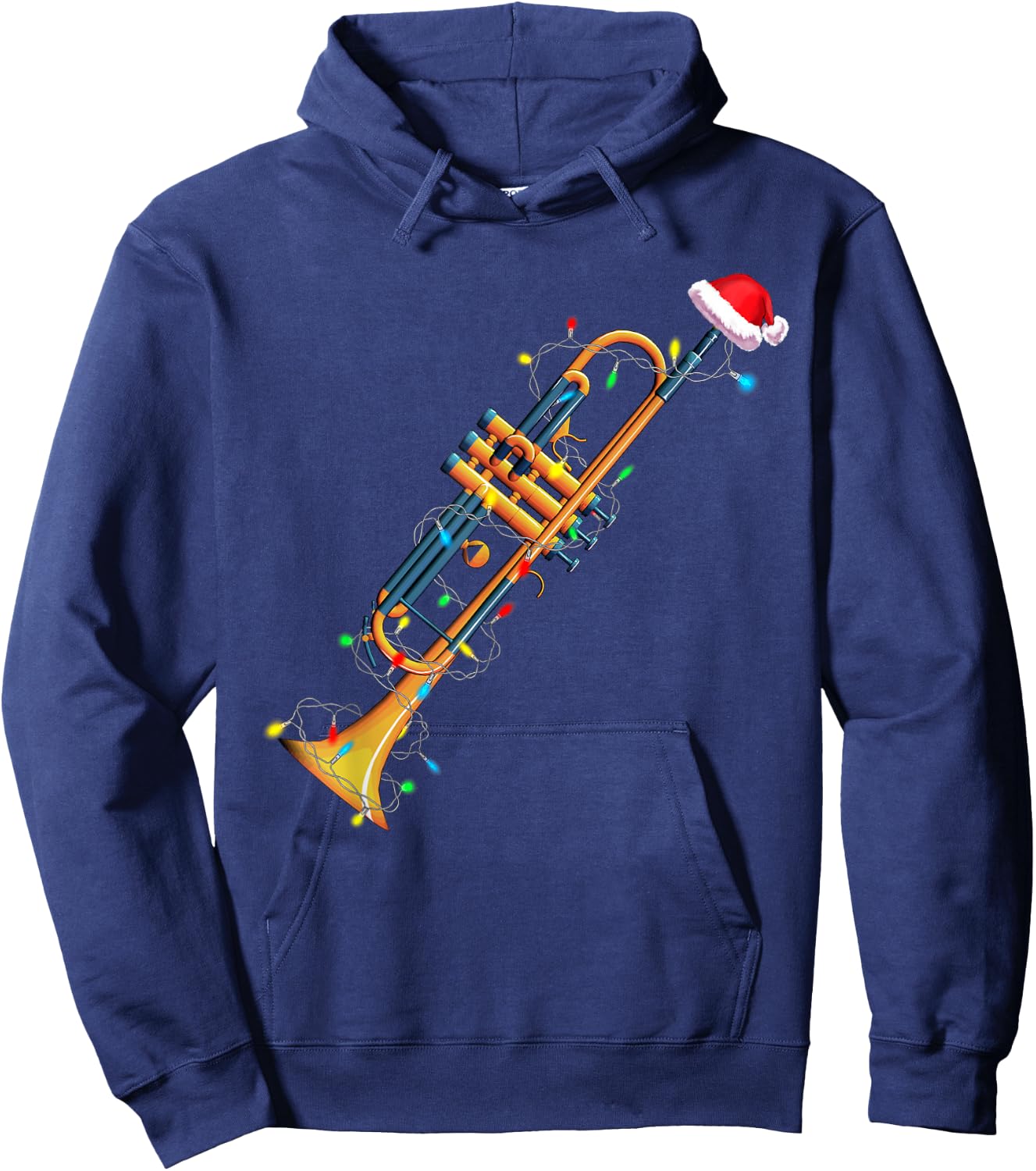 Funny Christmas Trumpet Tree Xmas Trumpet Player Gift Hoodie - Hoodie | Navy