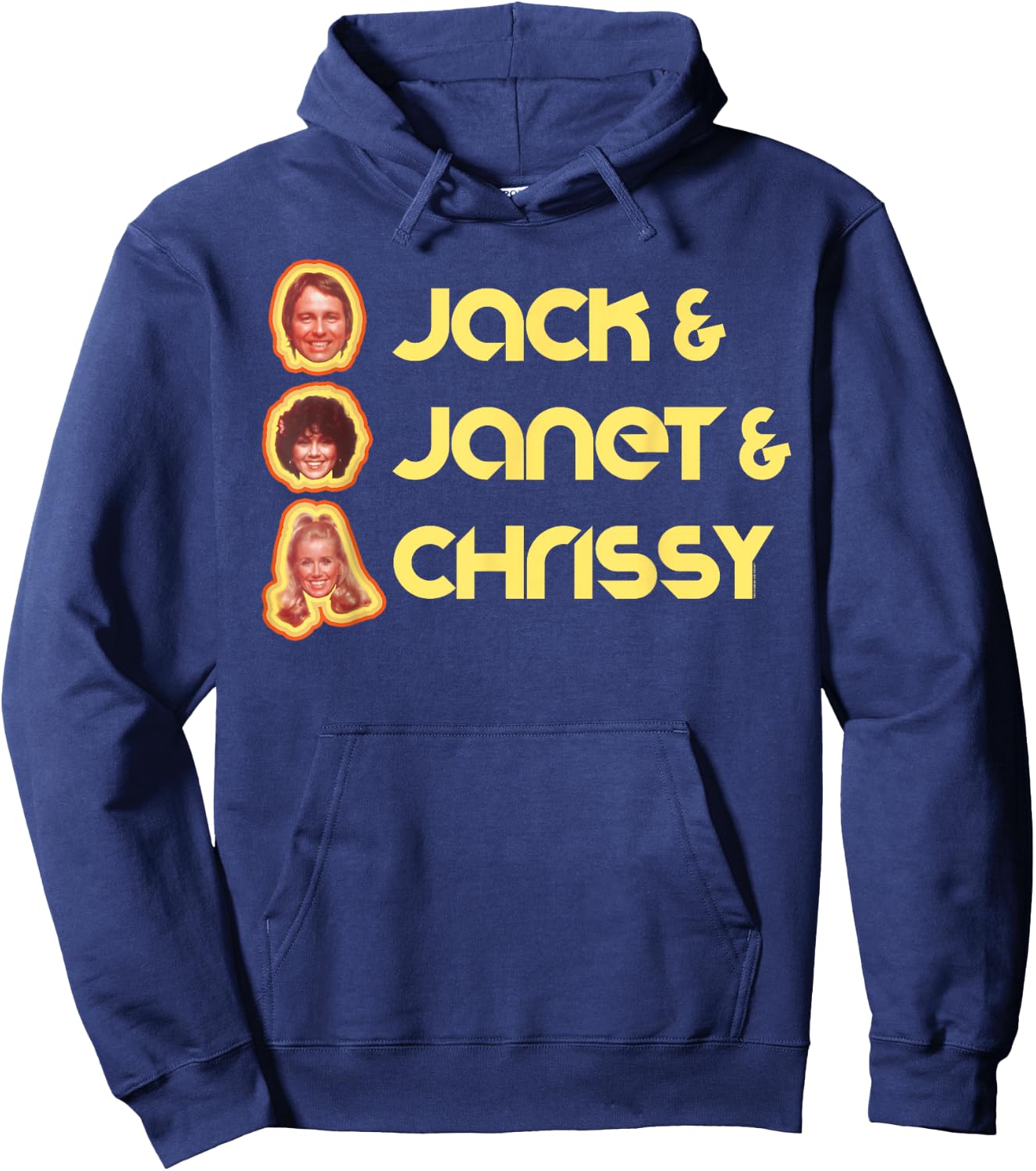 Jack & Janet & Chrissy Three's Company Roommate Faces Retro Hoodie - Hoodie | Navy