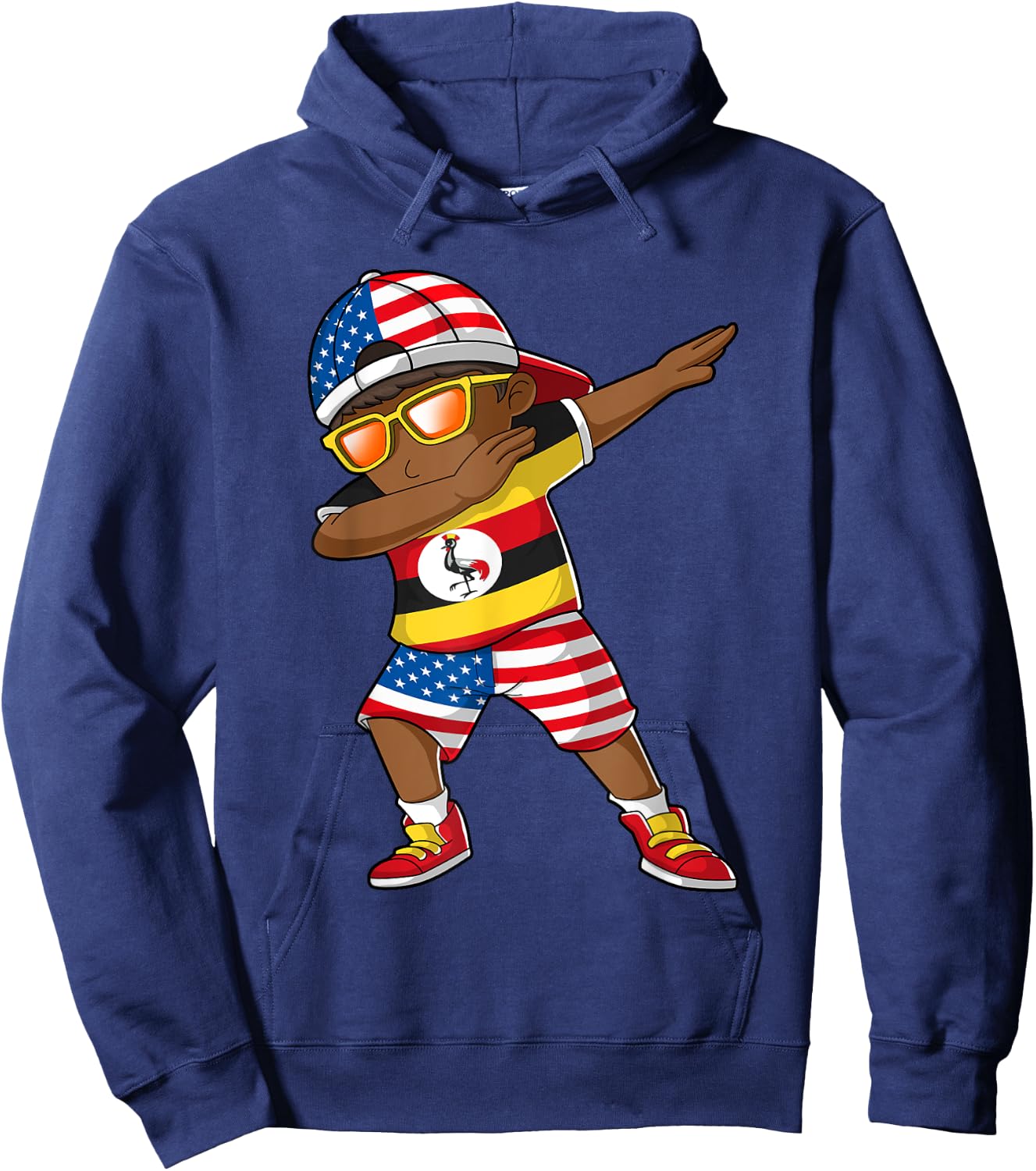 Half American Half Ugandan Boy Kid Uganda Flag Patriotic Hoodie - Hoodie | Navy