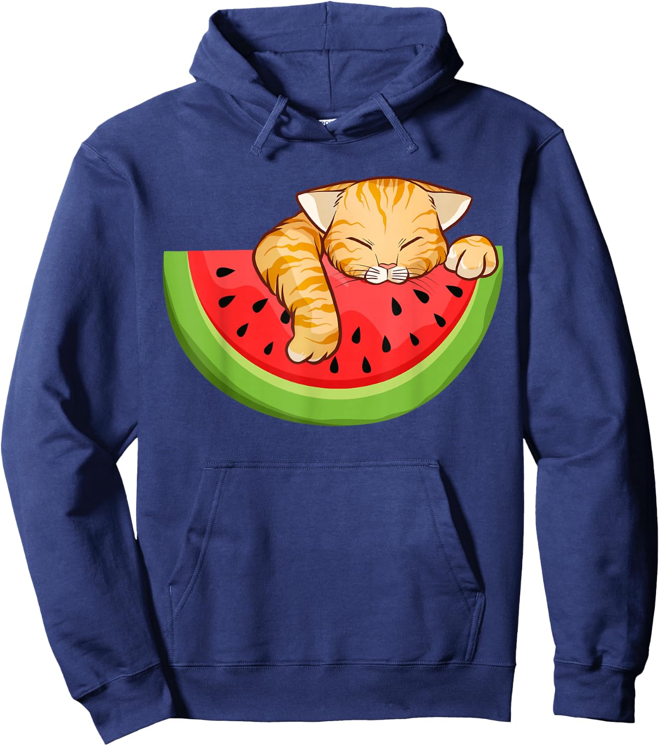 Cute Cat Eating Watermelon Fruit Summer Men Women Girls Hoodie - Hoodie | Navy