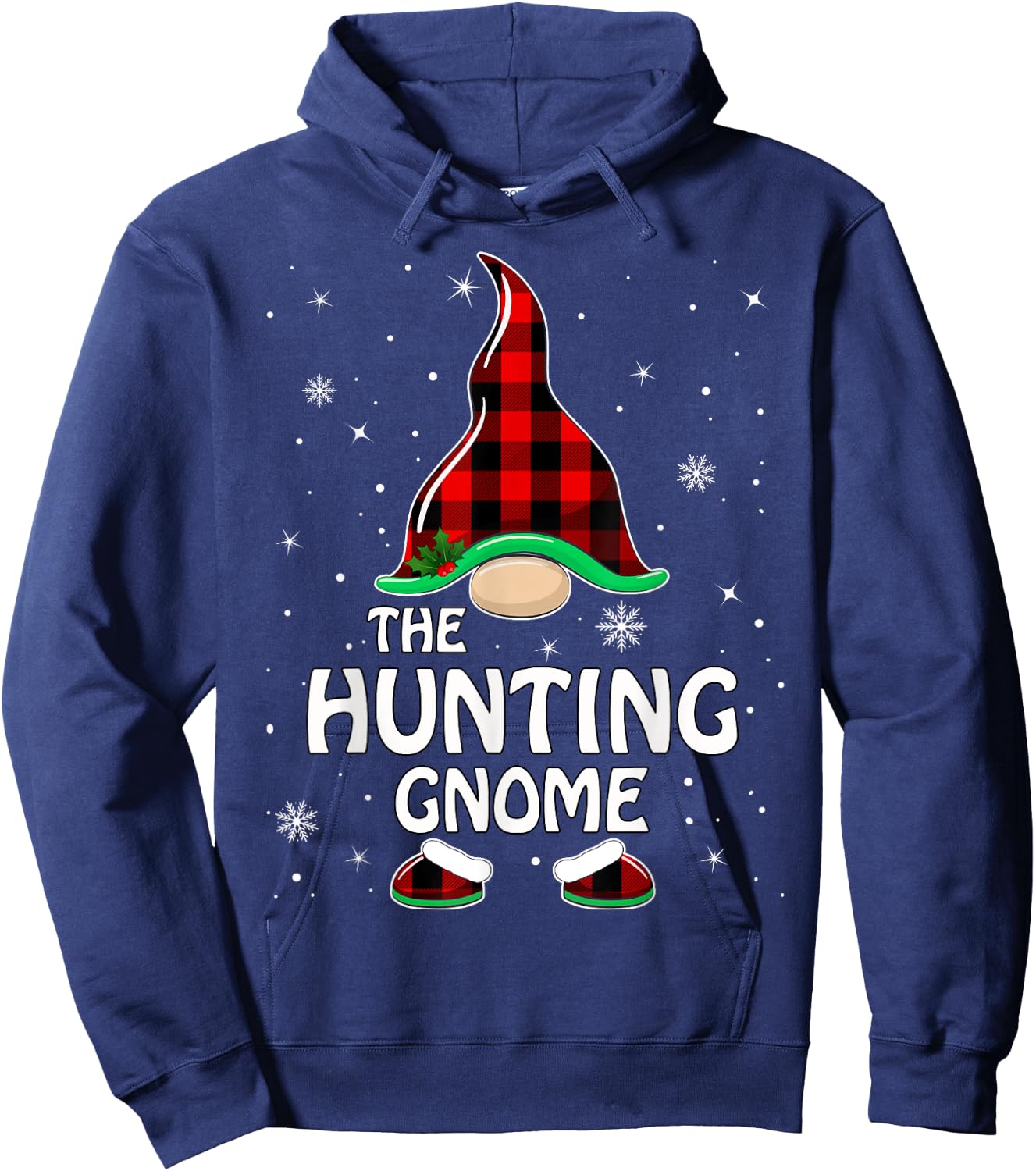 Hunting Gnome Buffalo Plaid Matching Family Christmas Pajama Hoodie - Hoodie | Navy