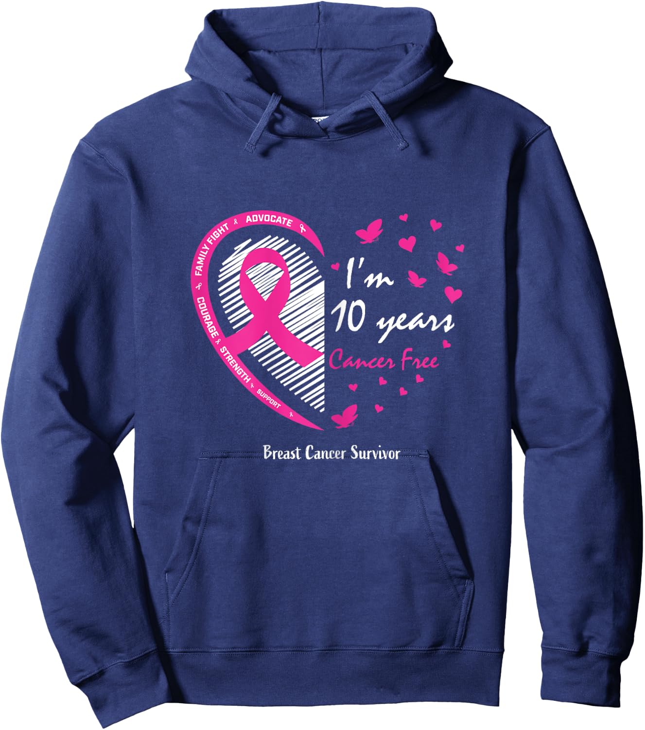 10 Year Survivor Gifts Women Mom Pink Breast Cancer Survivor Hoodie - Hoodie | Navy