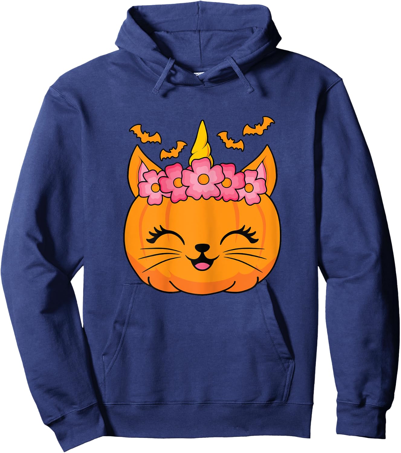 Cute Halloween Cat Unicorn Pumpkin Thanksgiving Women Girls Hoodie - Hoodie | Navy