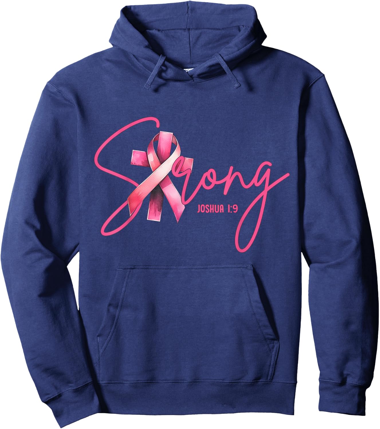 Strong Joshua 1:9 Christian Faith Breast Cancer Awareness Hoodie - Hoodie | Navy