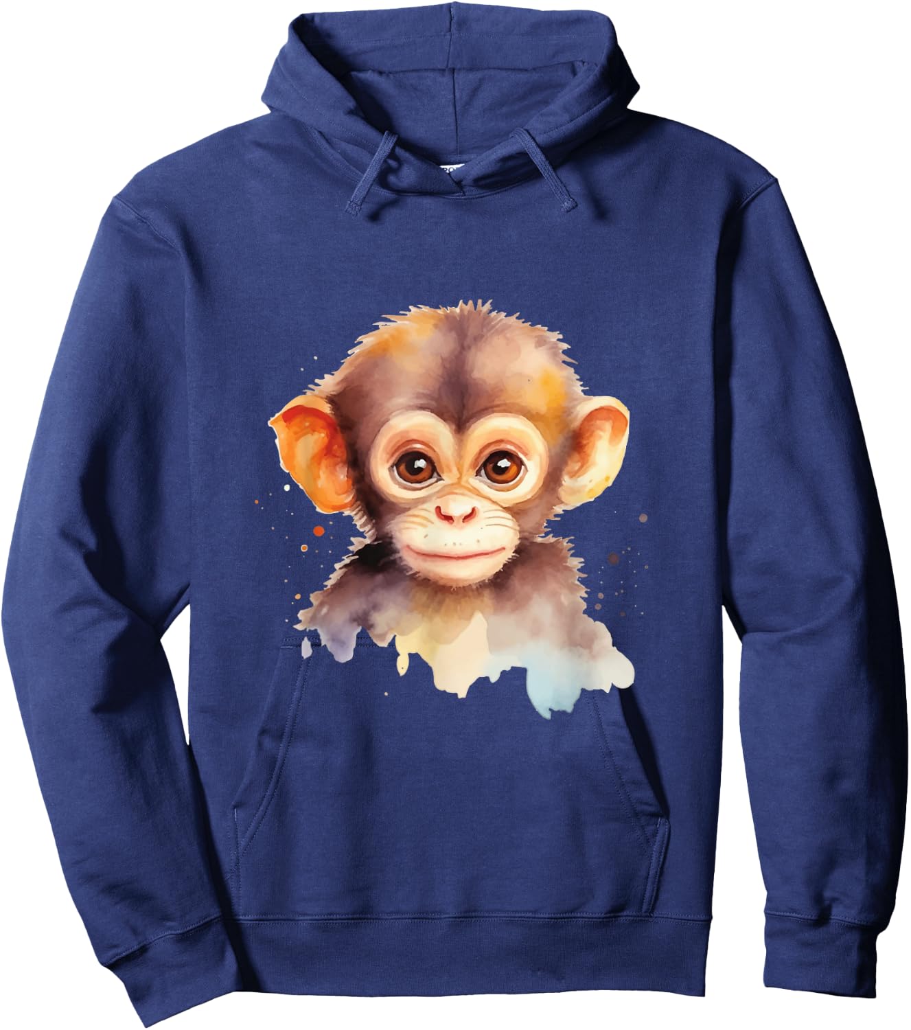 Baby Monkey Watercolor Portrait Chimp Ape Graphic Hoodie - Hoodie | Navy
