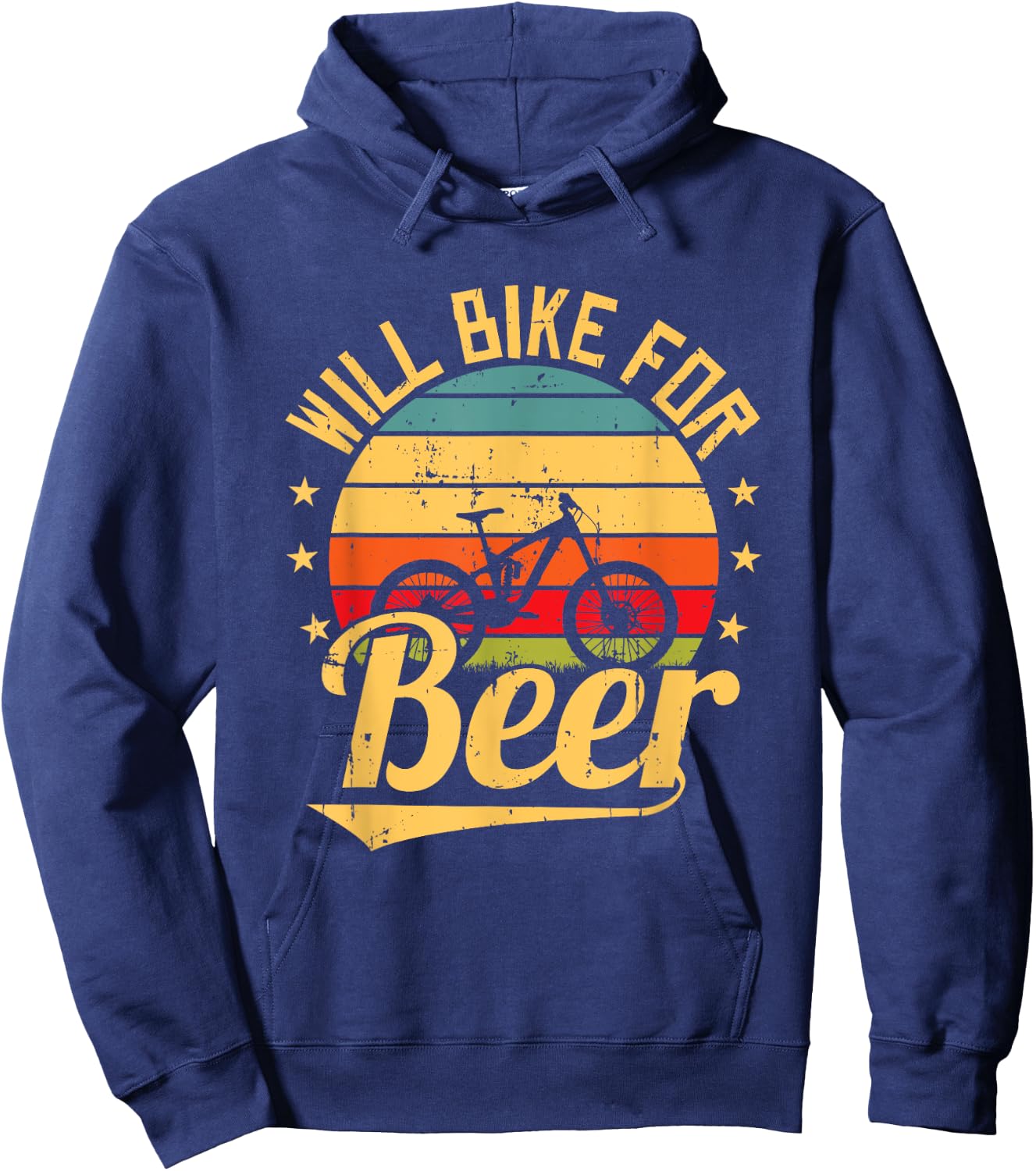Will Bike for Beer Funny Bike Lovers Biking Vintage Hoodie - Hoodie | Navy