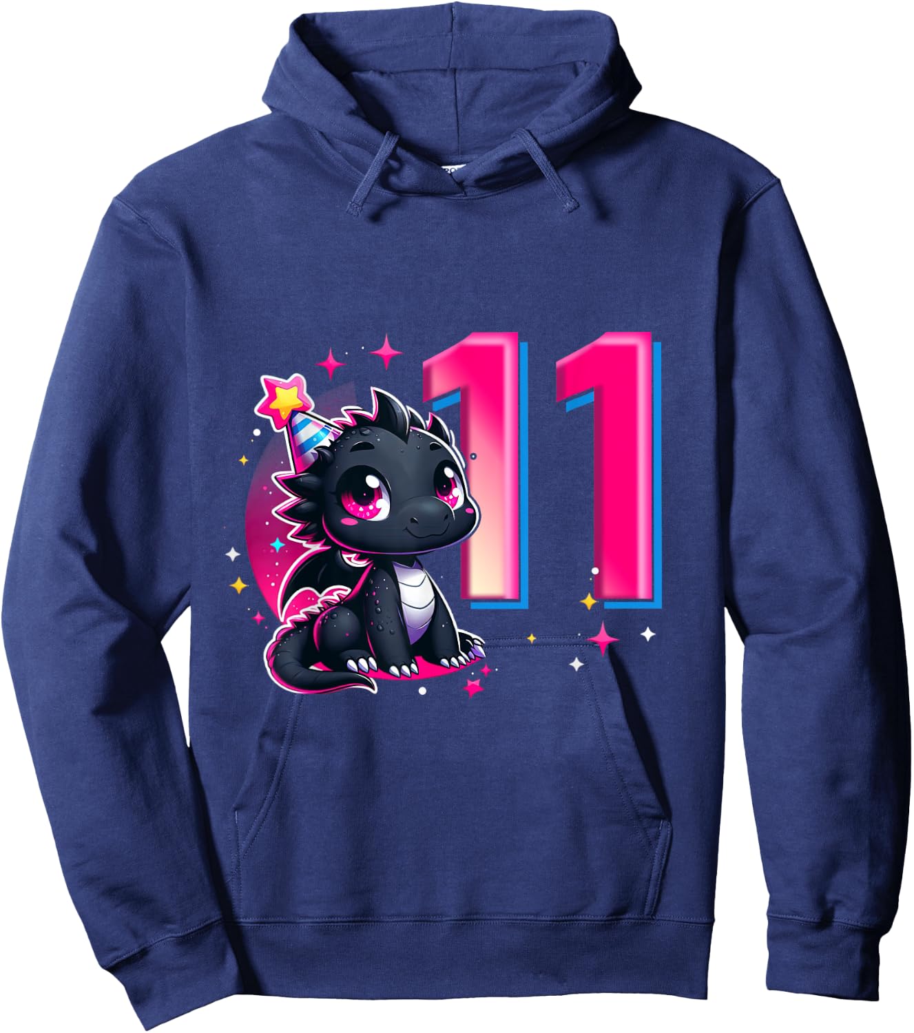 11th Birthday Shirt Dragon Party Birthday Girl Pink 11 Ten Hoodie - Hoodie | Navy