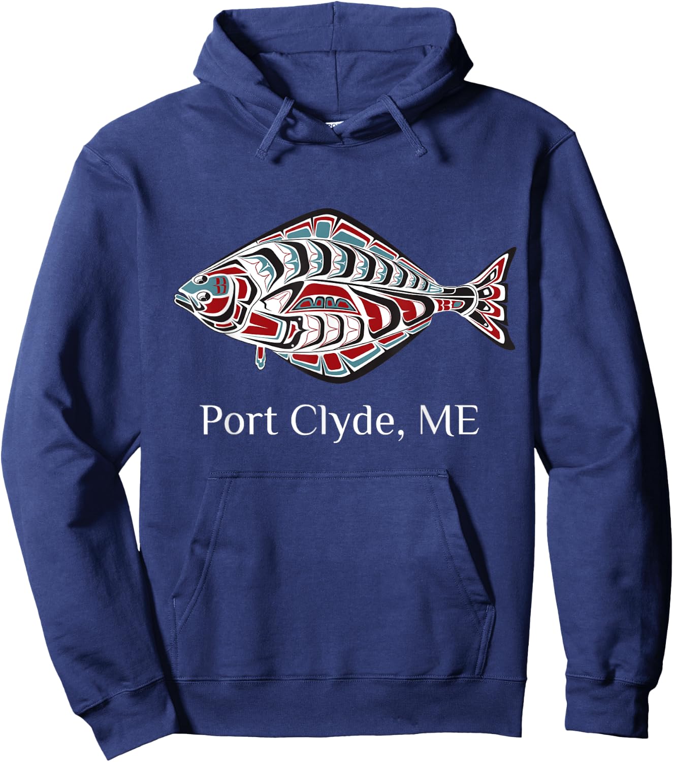 Port Clyde Maine Coast Halibut Fisherman Native American Hoodie - Hoodie | Navy