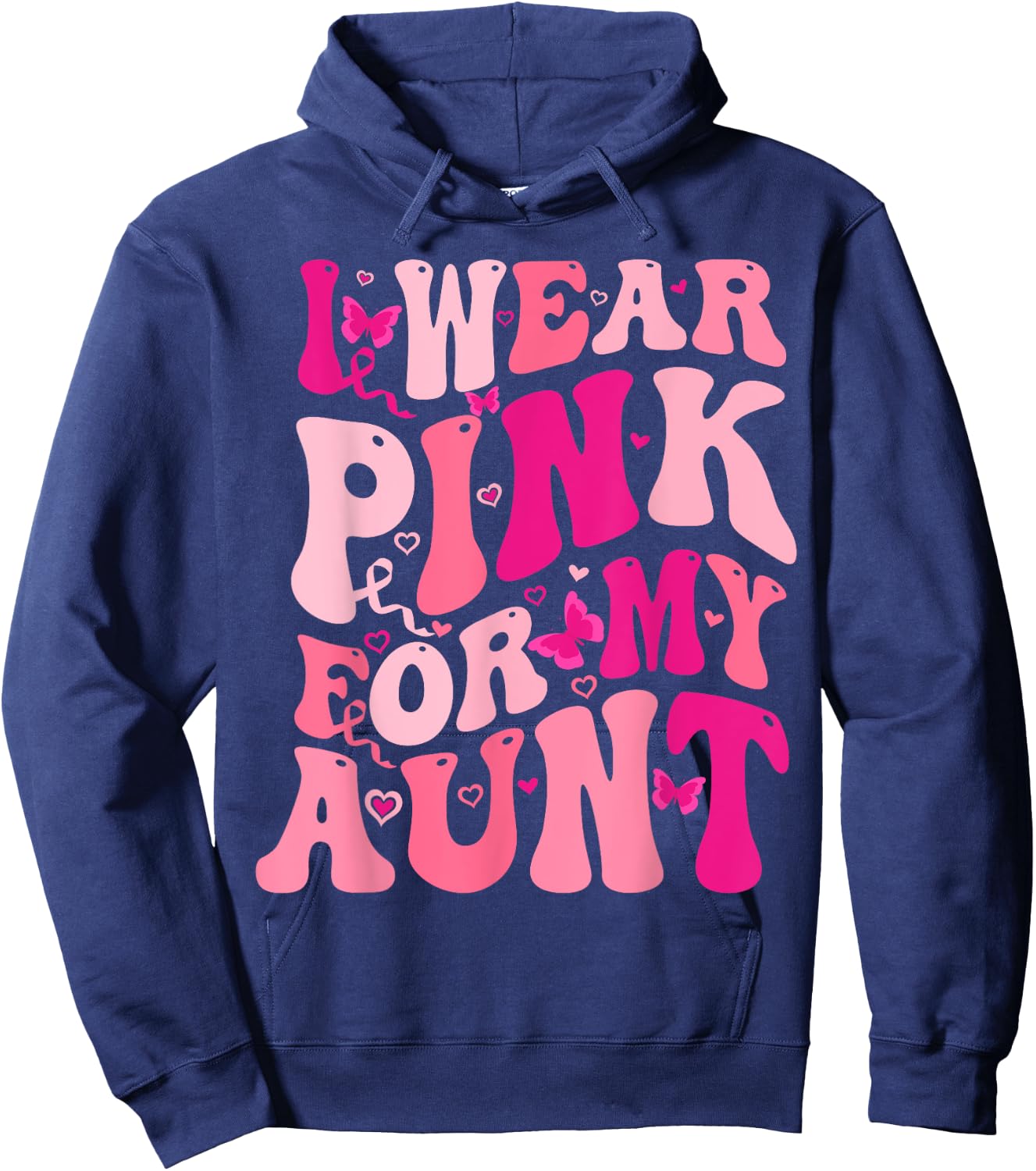 I Wear Pink For My Aunt Groovy Breast Cancer Awareness Hoodie - Hoodie | Navy
