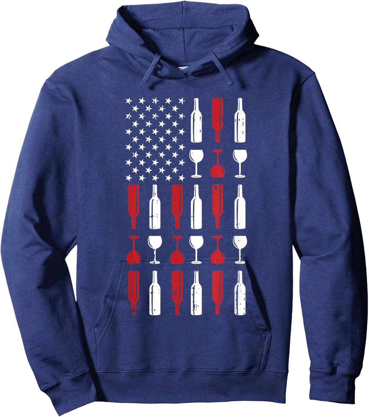 Wine Glass 4th of July Vintage USA Flag Patriotic Drinker Hoodie - Hoodie | Navy