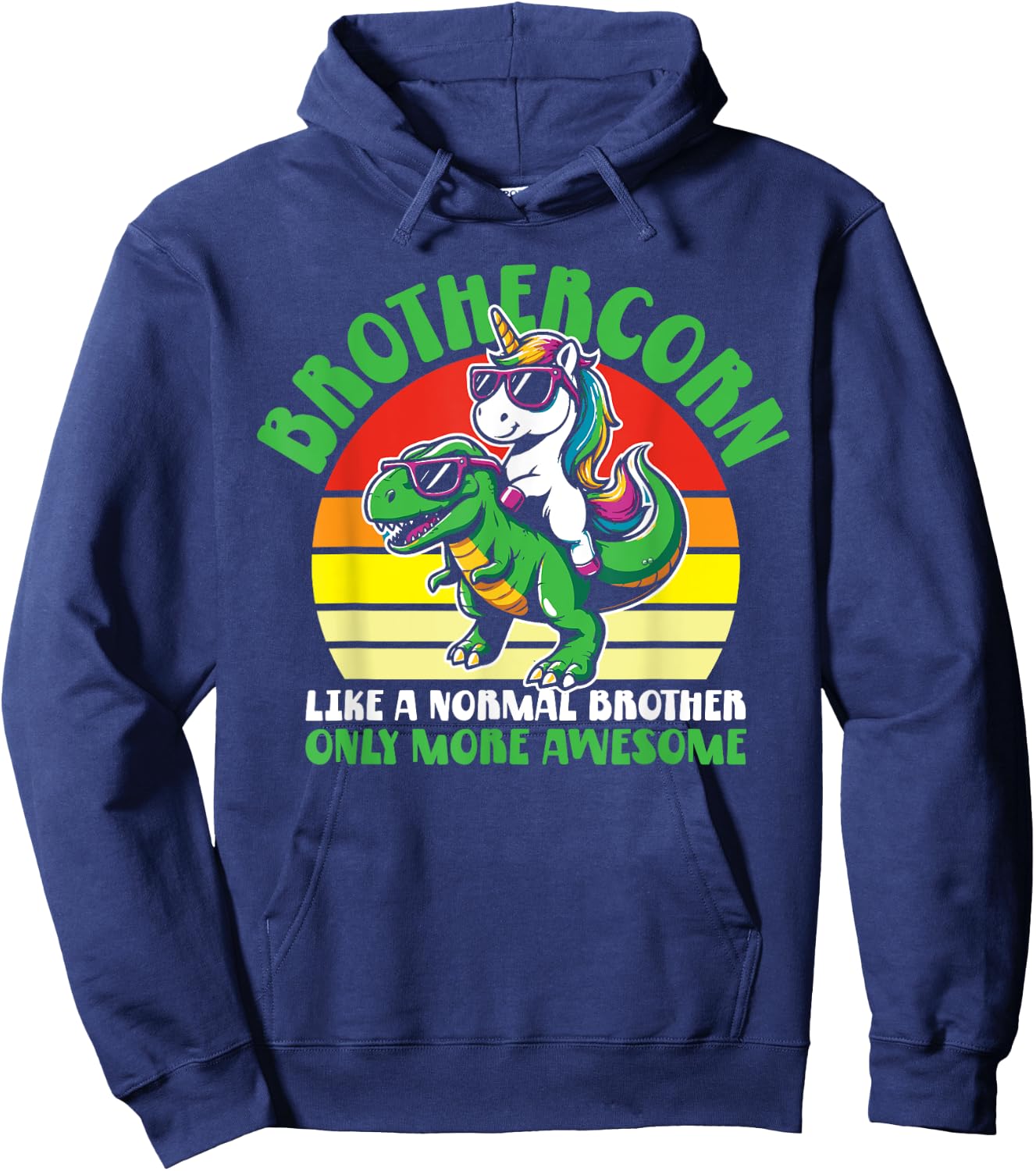 Brothercorn Funny Unicorn Riding T-Rex For Boys Kids Retro Hoodie - Hoodie | Navy