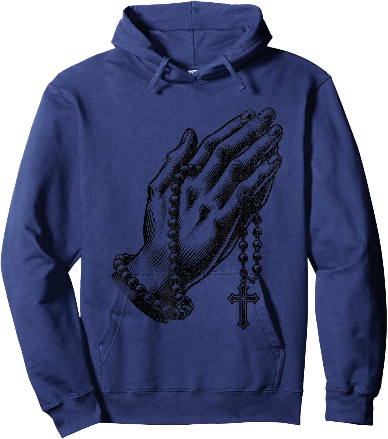 Catholic Rosary Beads Praying Hands Christian Religion , Small, Grey Hoodie - Hoodie | Navy
