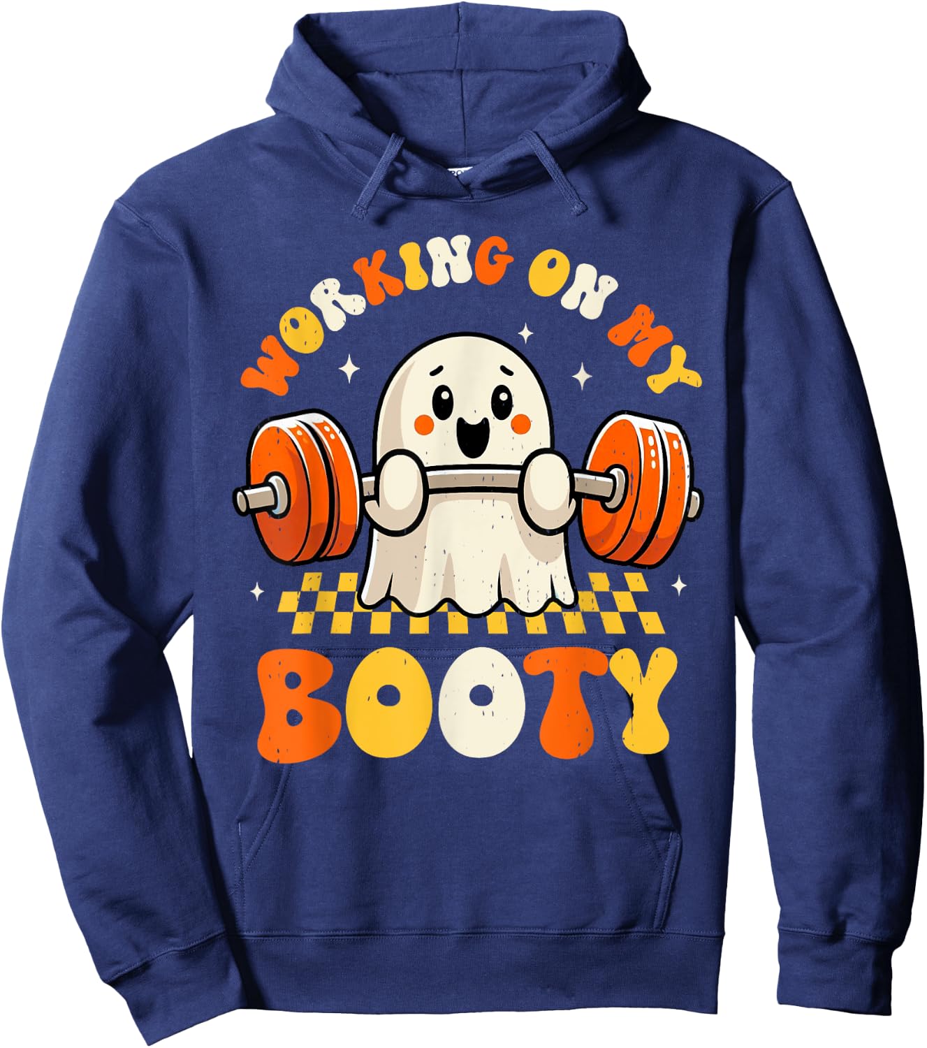 Groovy Working On My Booty Boo-Ty Funny Halloween Gym Ghost Hoodie - Hoodie | Navy