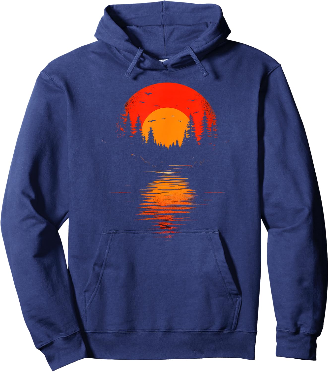 Retro Wilderness Bear Trees Reflection Outdoor Forest Hoodie - Hoodie | Navy