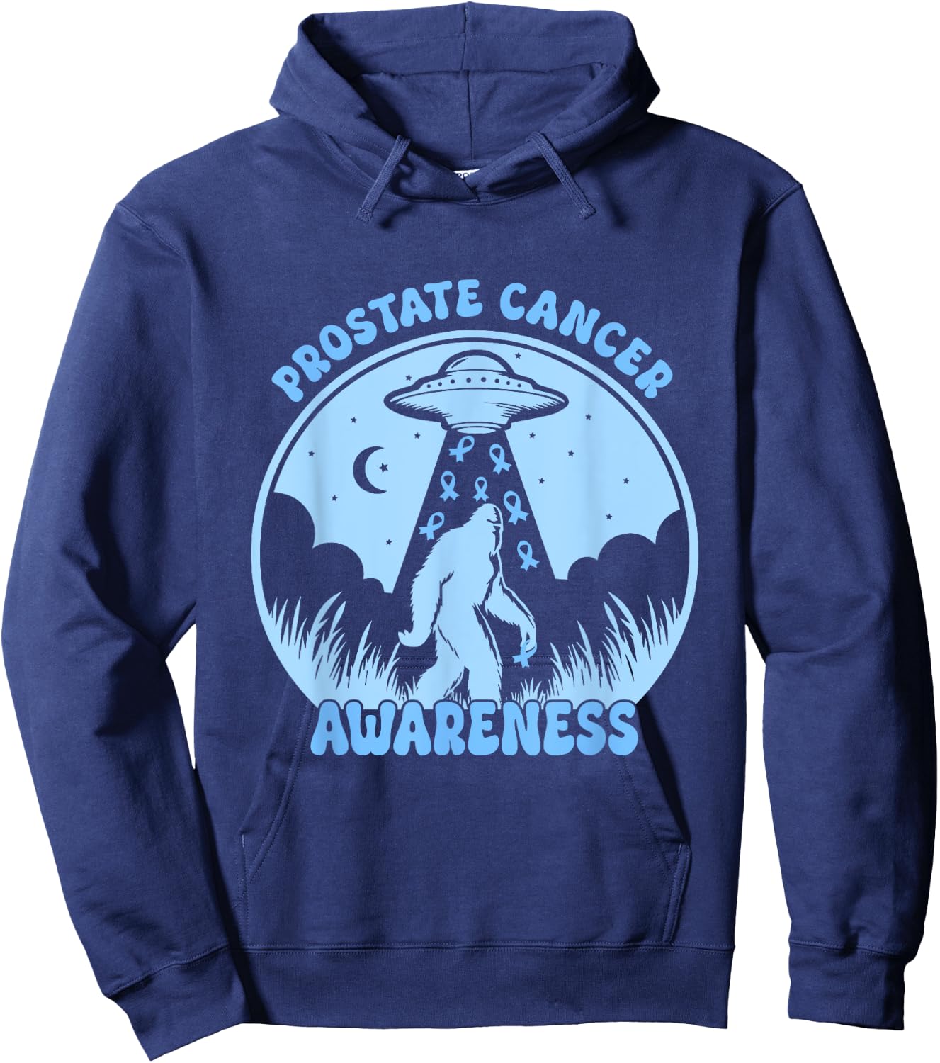 Prostate Cancer Awareness Funny Bigfoot UFO Blue Ribbon Hoodie - Hoodie | Navy