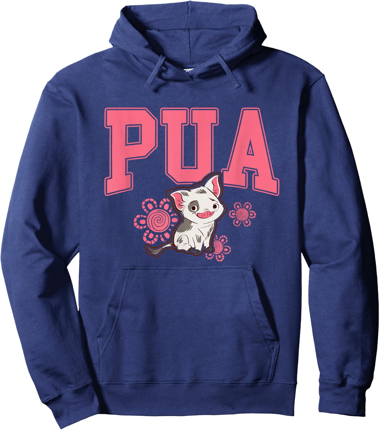 Disney Moana Cute Pua Big Chest Collegiate Text Logo Hoodie - Hoodie | Navy