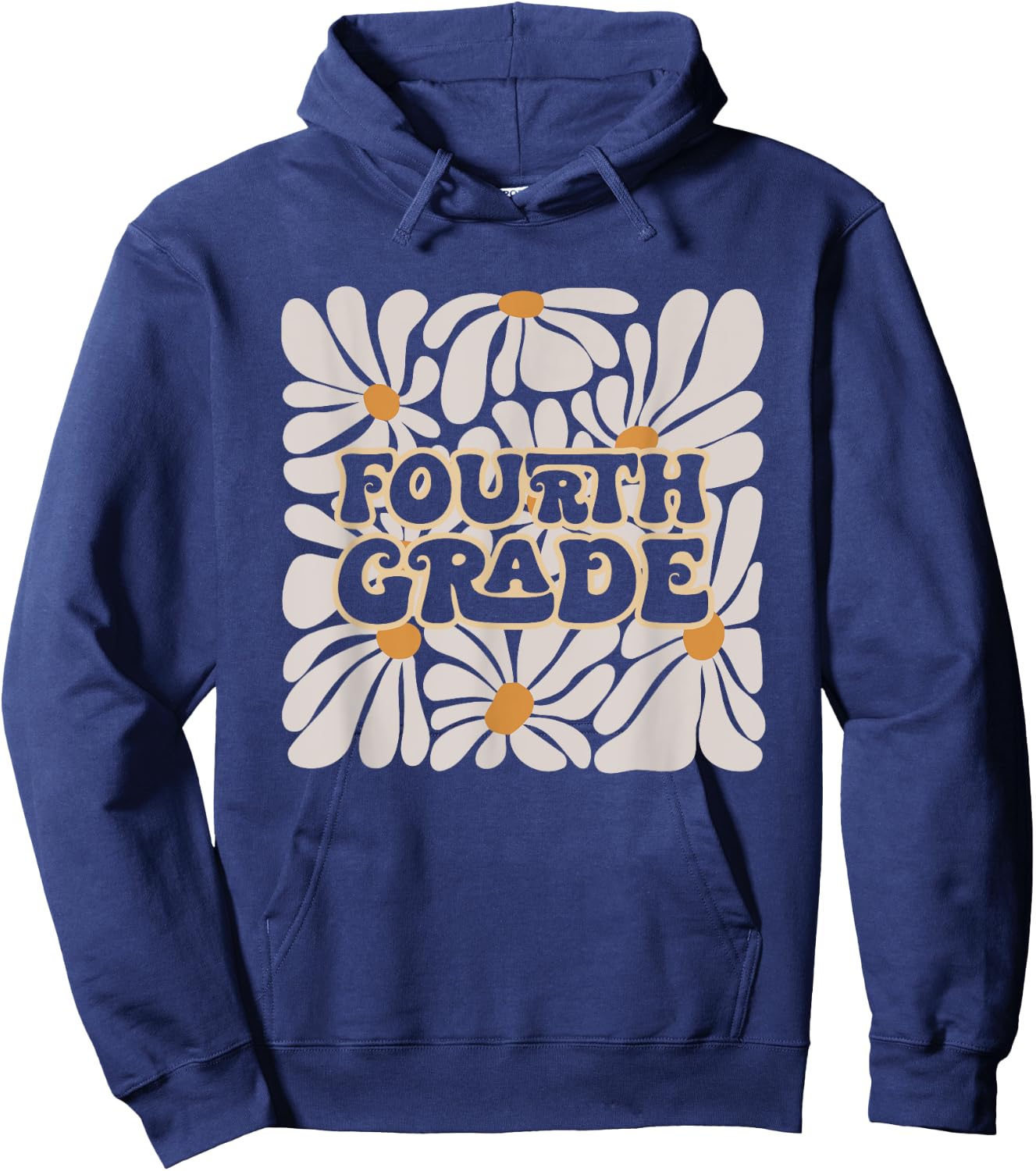 Retro Flower Power Squared Fourth 4th Grade Back To School Hoodie - Hoodie | Navy