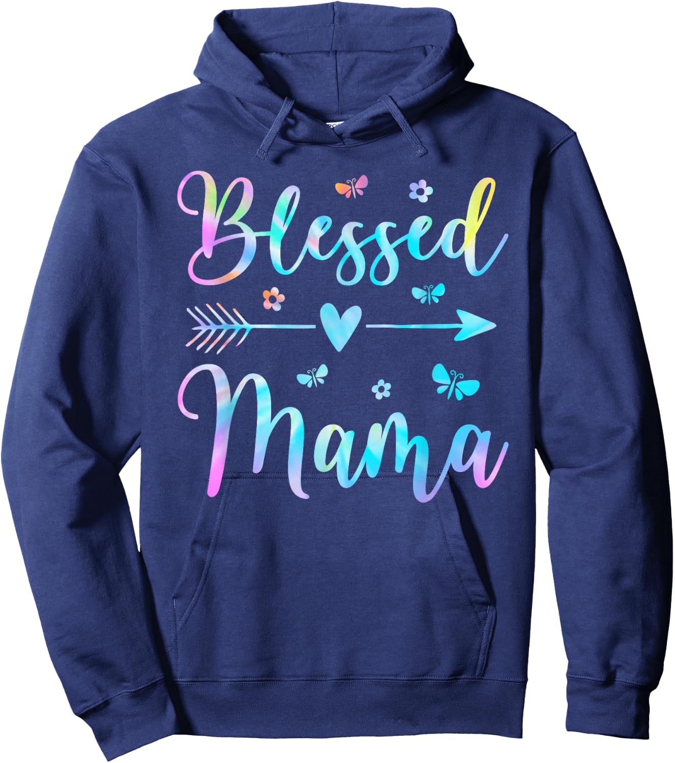 Blessed Mama Cute Mom Butterfly Flower Mother's Day Hoodie - Hoodie | Navy