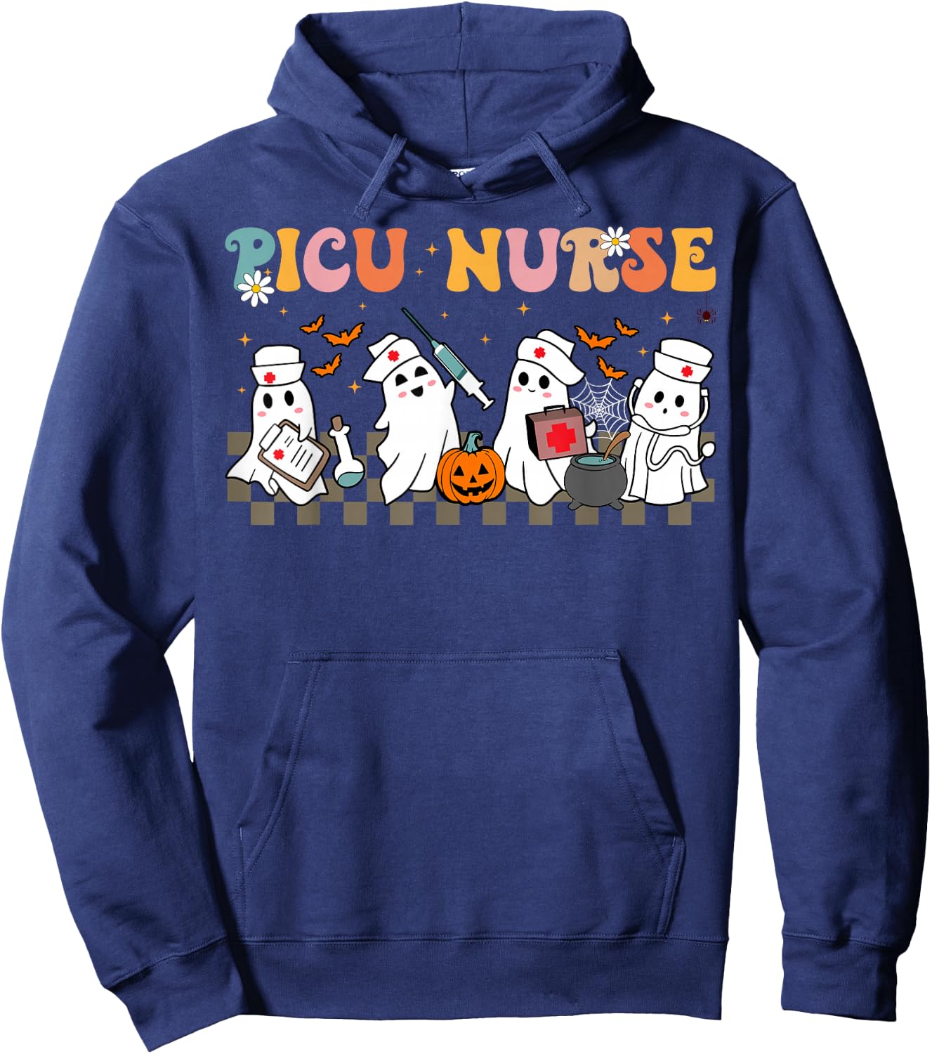 PICU Nurse Spooky Ghost Halloween Cute Nursing Costume Hoodie - Hoodie | Navy