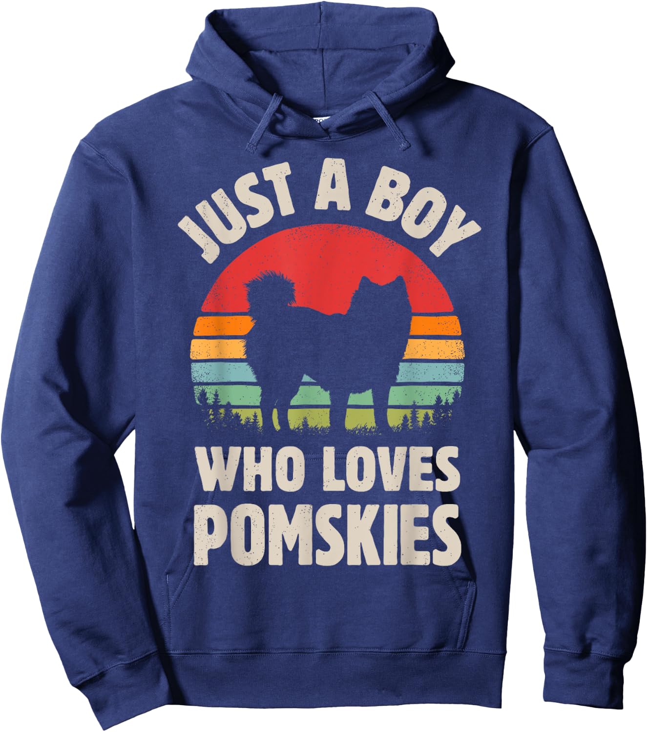 Pomsky Just A Boy Who Loves Pomskies Retro Vintage Sunset Hoodie - Hoodie | Navy