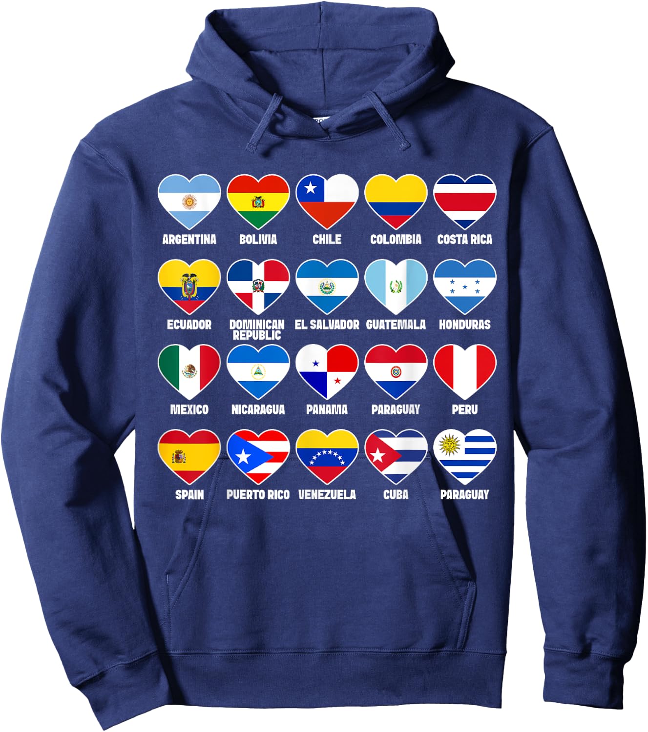 Hispanic Countries Flags Hearts Hispanic Heritage Month Hoodie - Hoodie | Navy